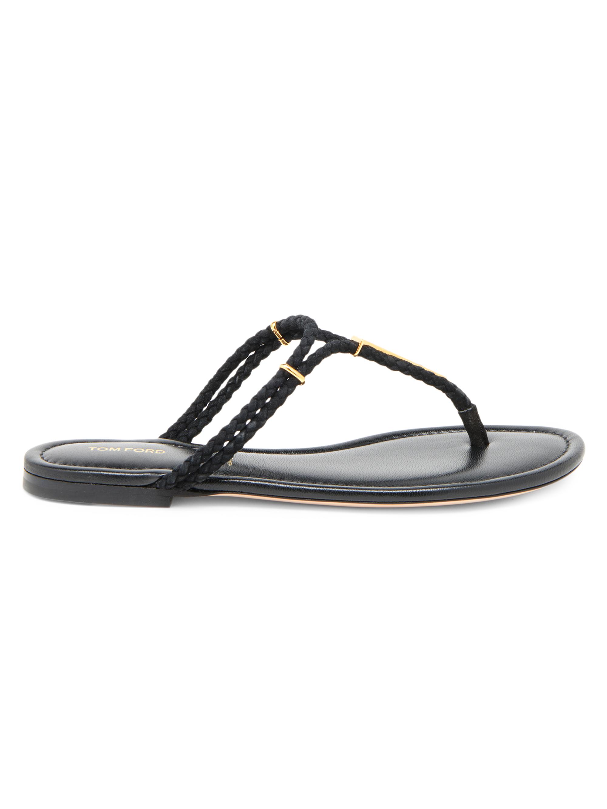 TOM FORD Lily Woven Suede T-Strap Sandals | Saks Fifth Avenue