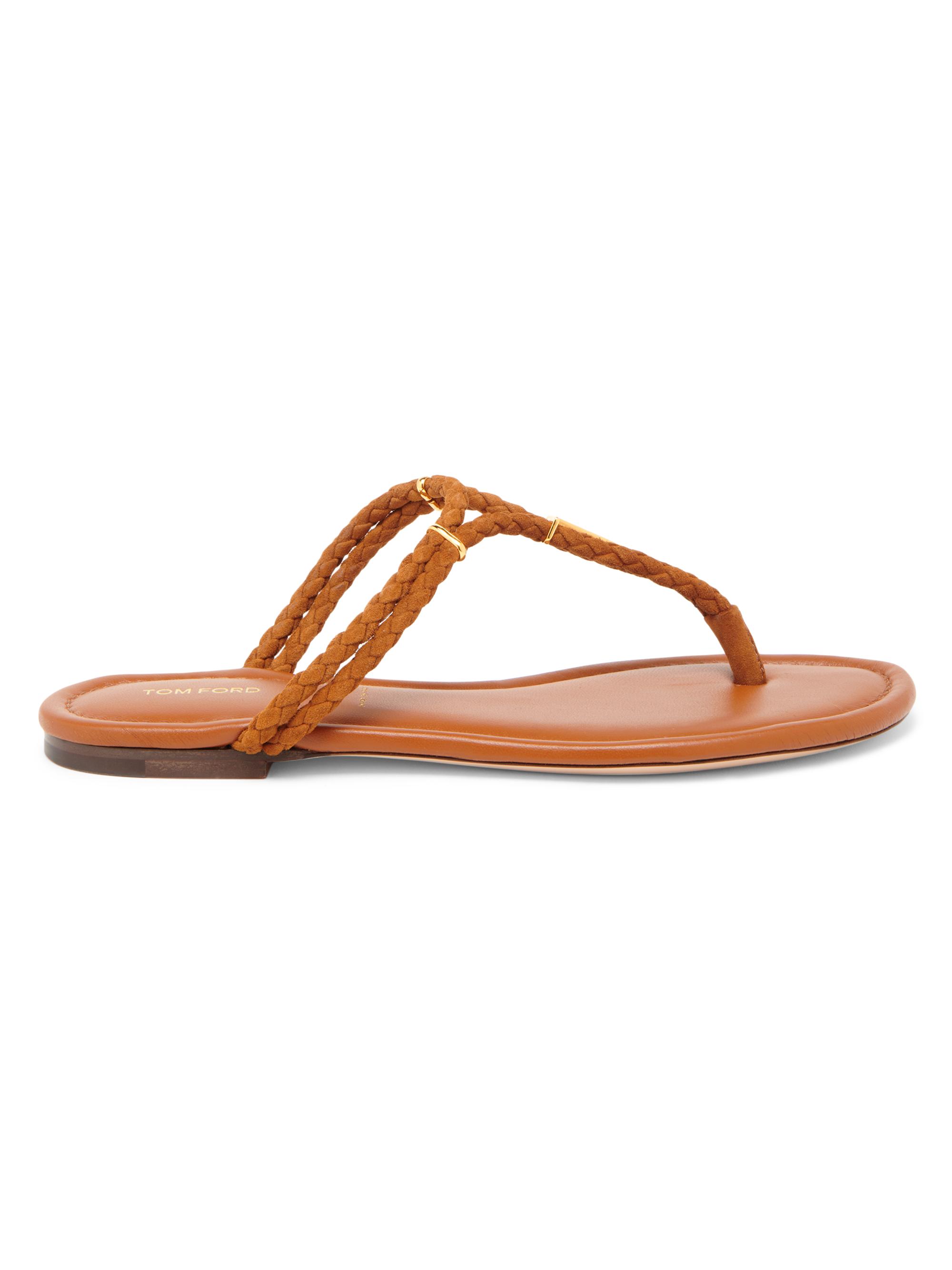 TOM FORD Women's Lily Woven Suede T-Strap Sandals - Pecan