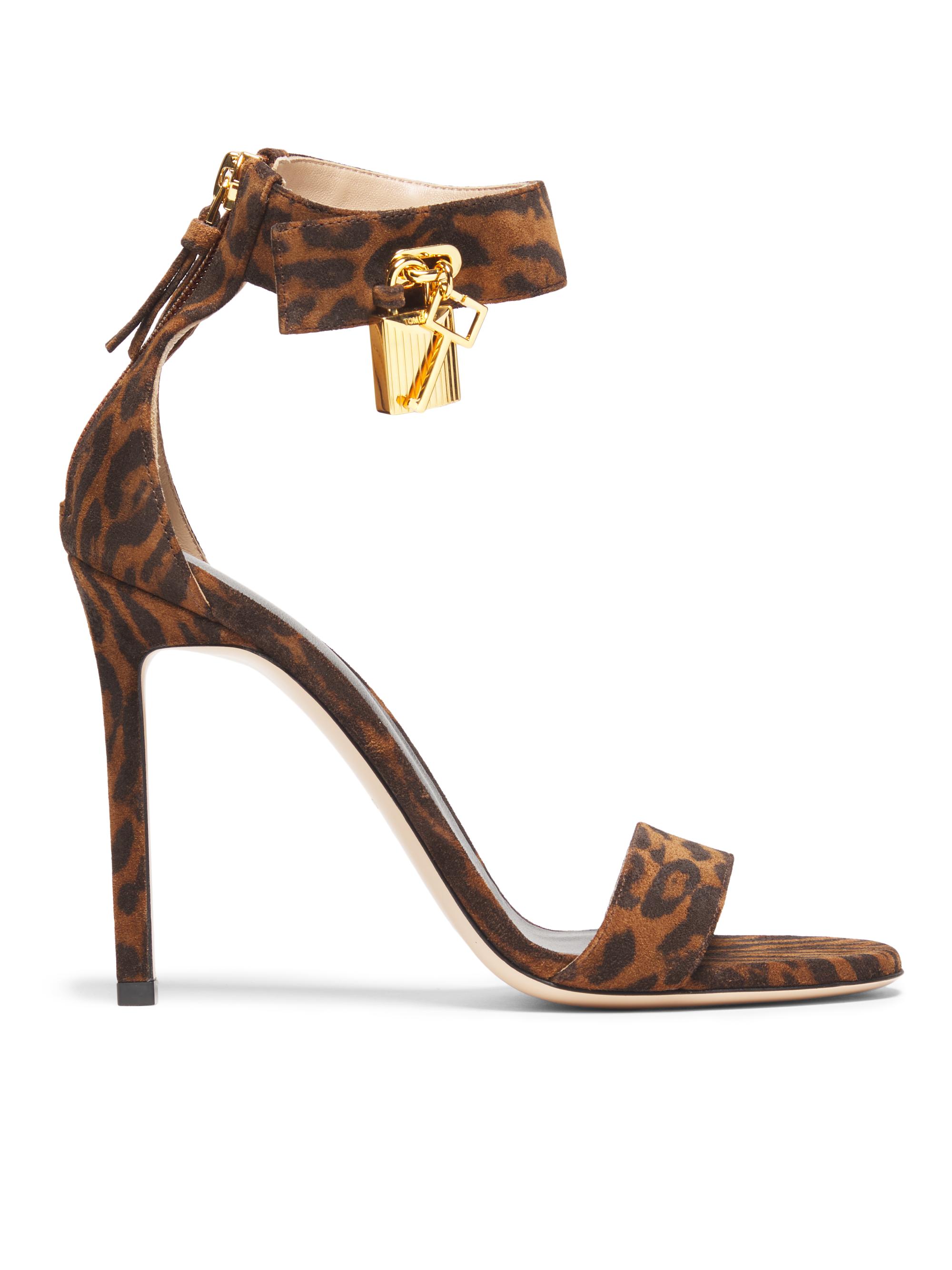 TOM FORD Women's Ocelot Print Suede 105MM Padlock Sandals - Brown Whisky