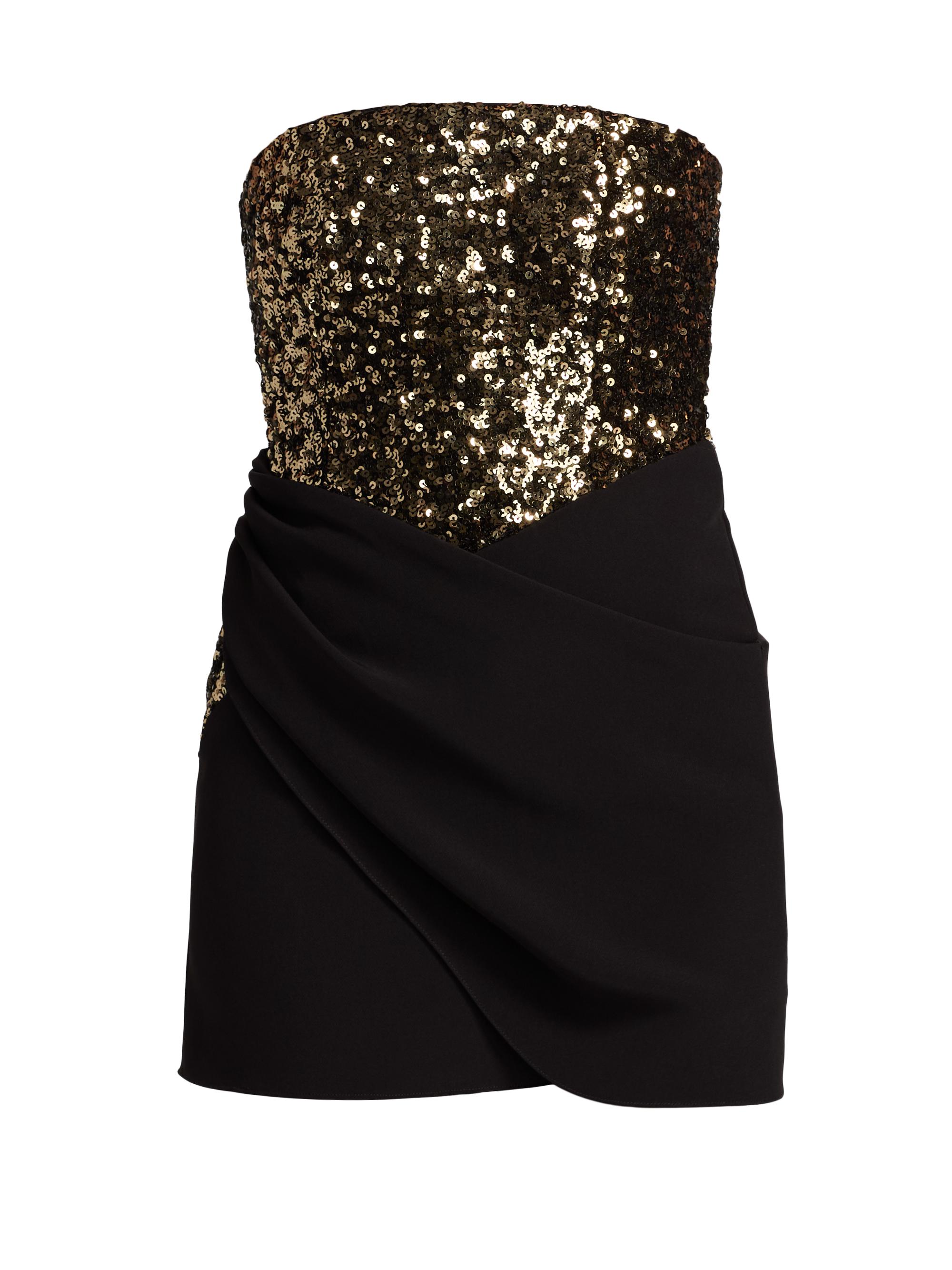 BCBGMAXAZRIA Women's Sequined Crepe Strapless Minidress - Gold Black Combo