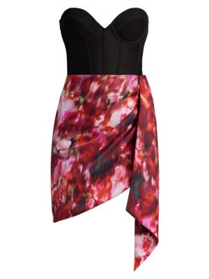 BCBGMAXAZRIA Women's Printed Bustier Minidress - Black Washed Floral Chilli