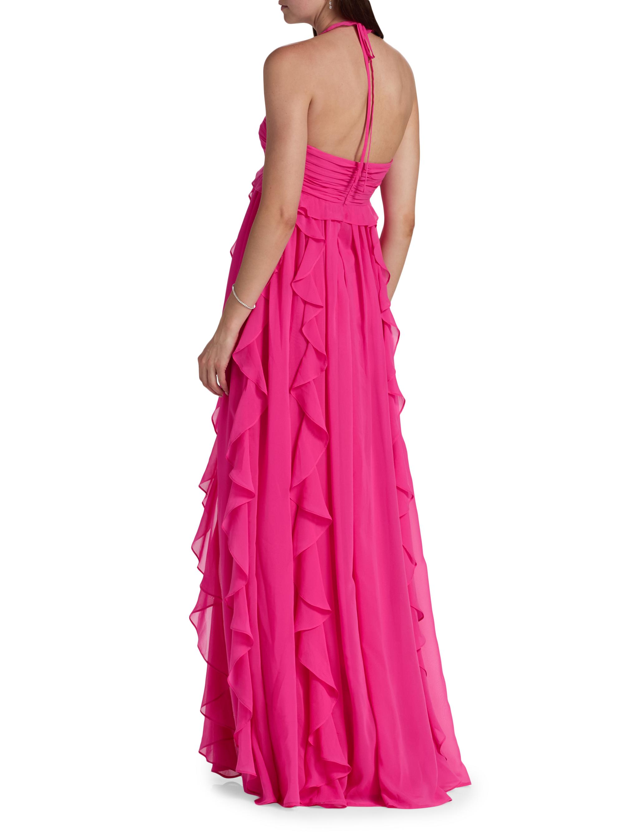 BCBGMAXAZRIA Ruffled Chiffon Halterneck Gown | Saks Fifth Avenue