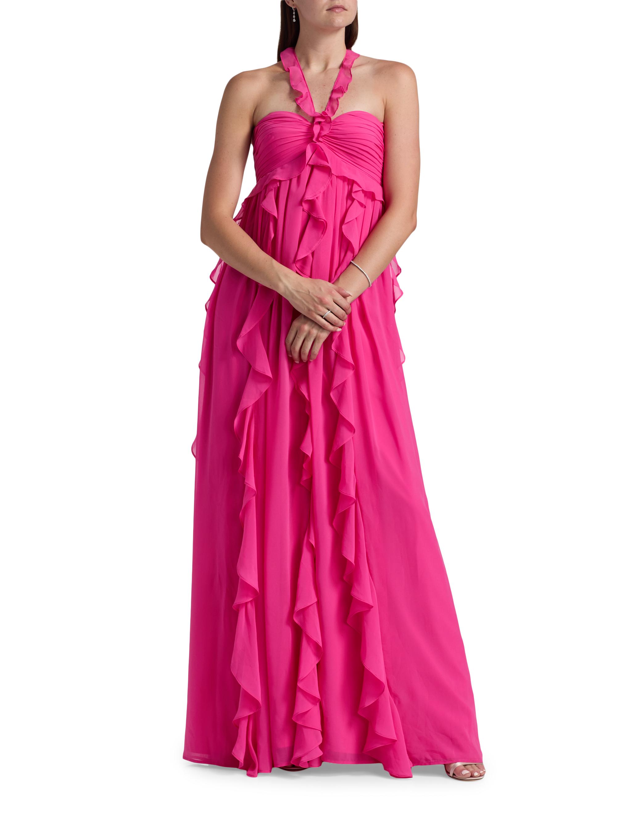 BCBGMAXAZRIA Women's Ruffle Chiffon Gown - Pink - Gowns