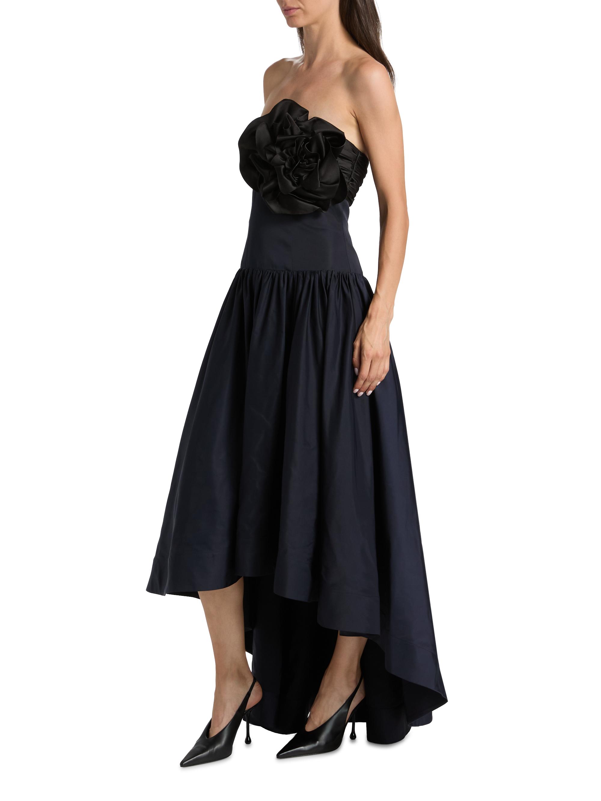 Floral-Appliqué Strapless High-Low Gown