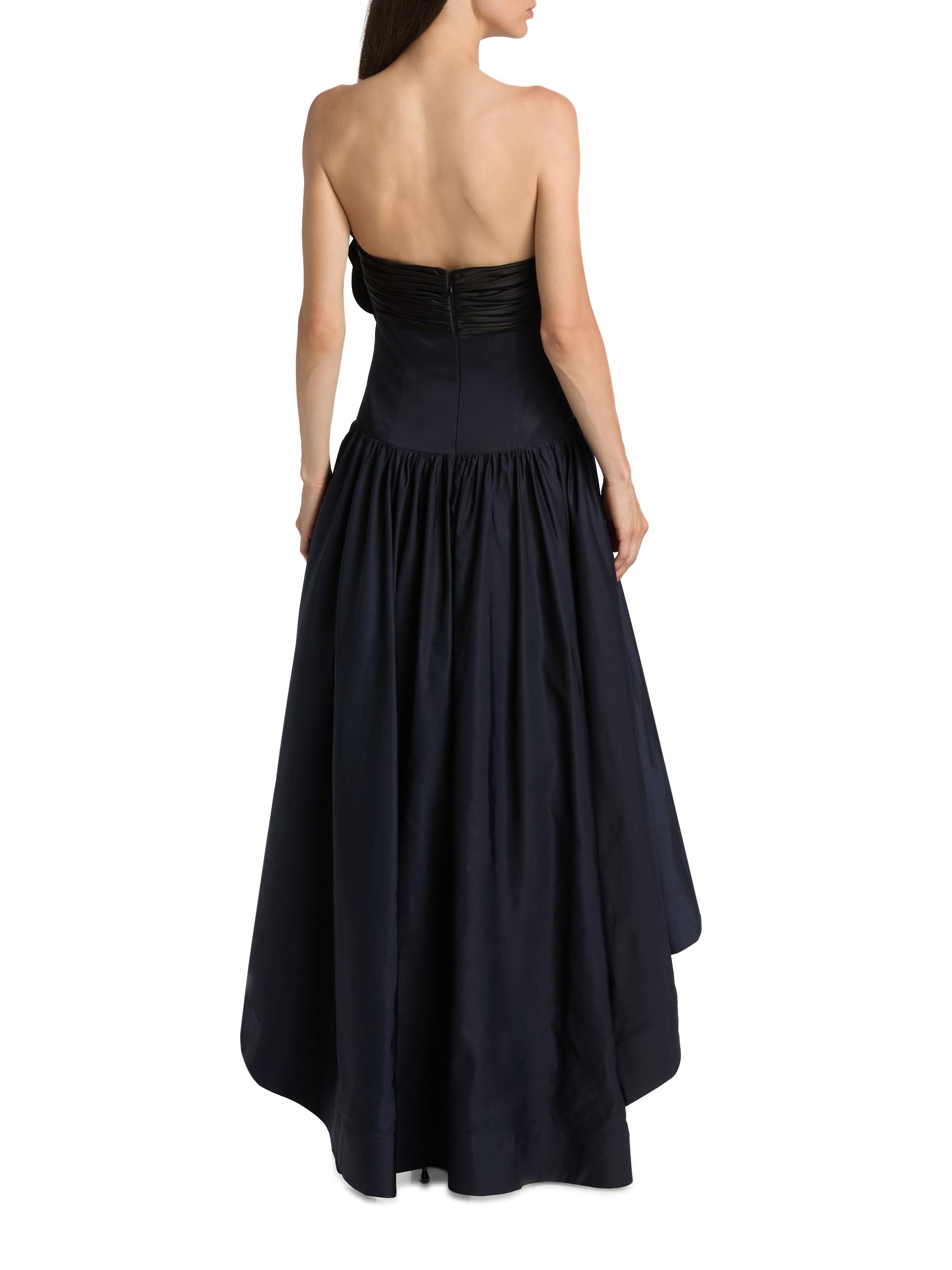 Floral-Appliqué Strapless High-Low Gown