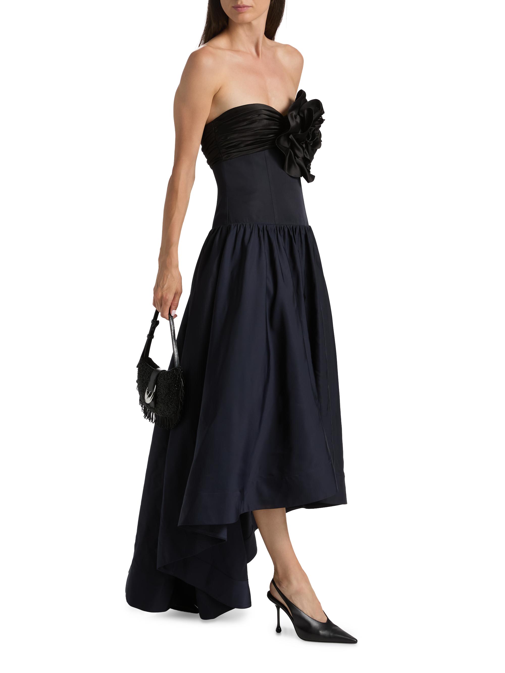 Floral-Appliqué Strapless High-Low Gown