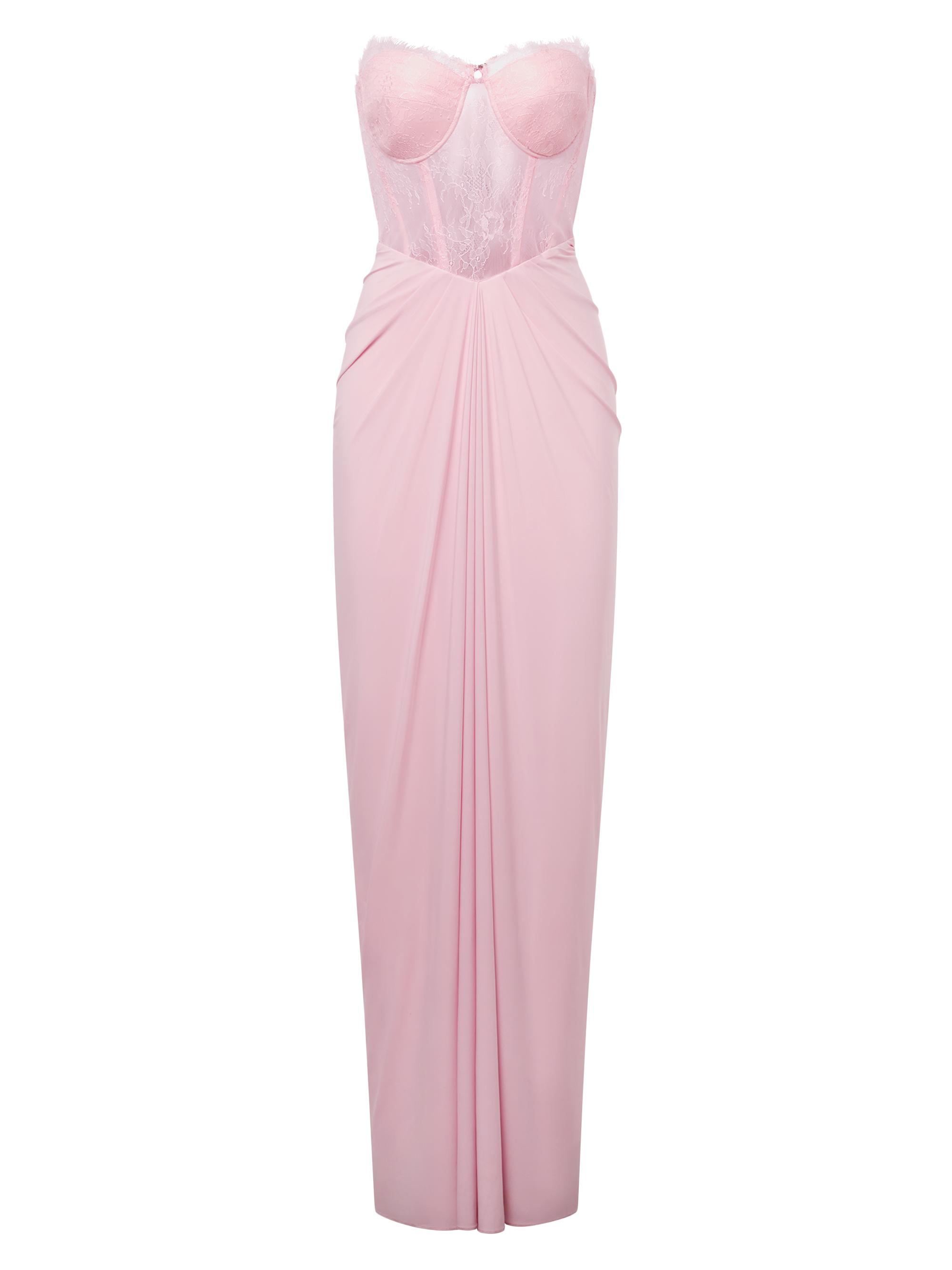 BCBGMAXAZRIA Women's Lace & Jersey Strapless Gown - Quartz Pink