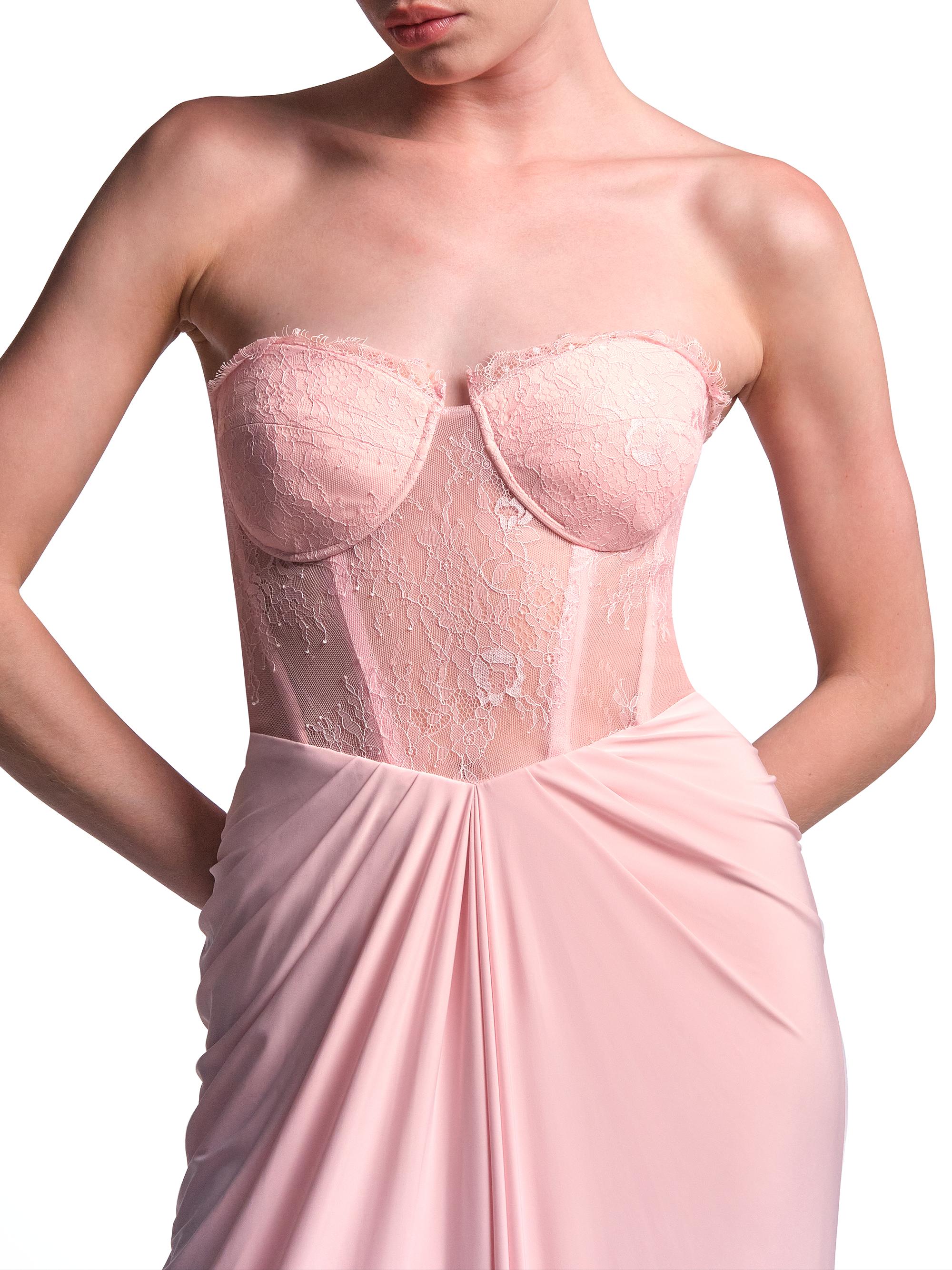 BCBGMAXAZRIA Women's Lace & Jersey Strapless Gown - Quartz Pink | Thumbnail 7