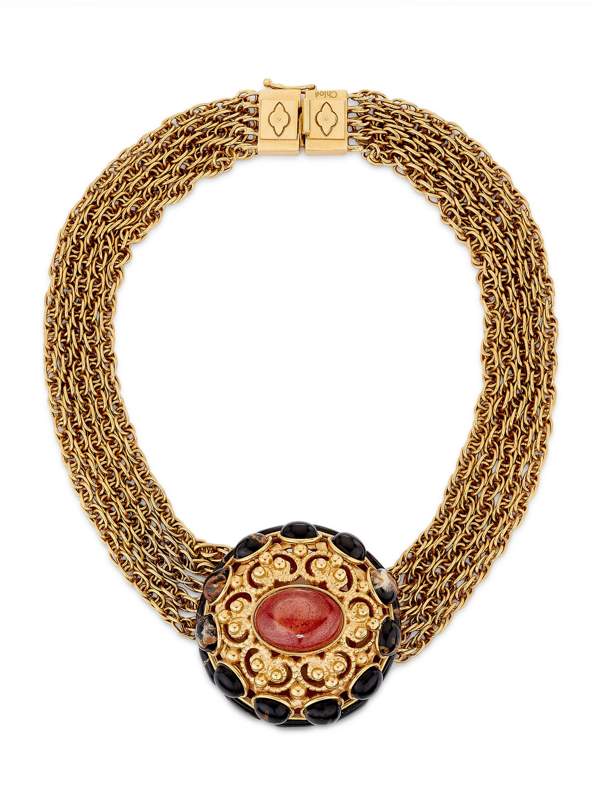 Chloé Women's Red Chain Goldtone & Marble Pendant Necklace - Gold And Black