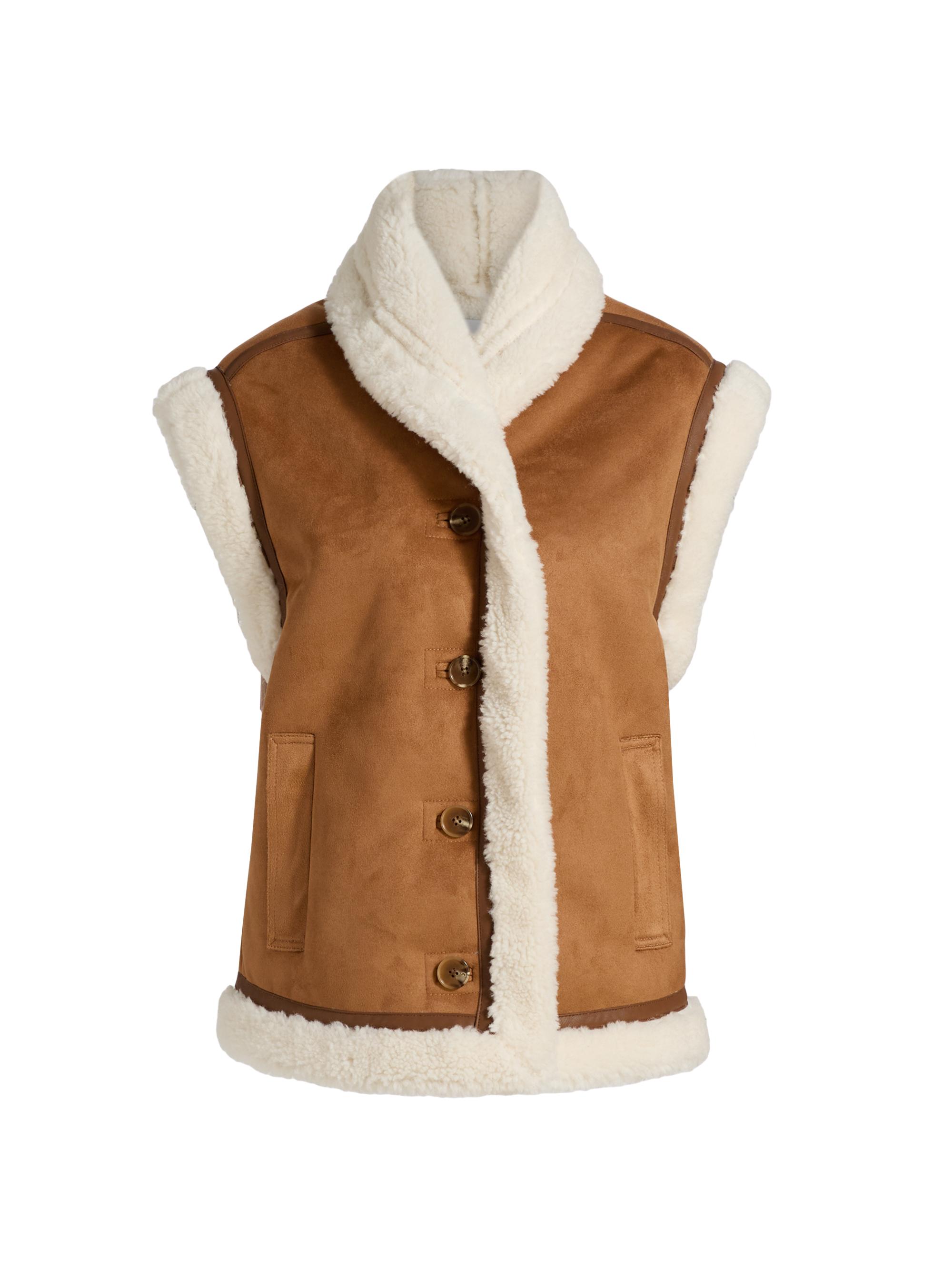 dh New York Women's Athena Faux Shearling-Trimmed Vest - Camel Combo