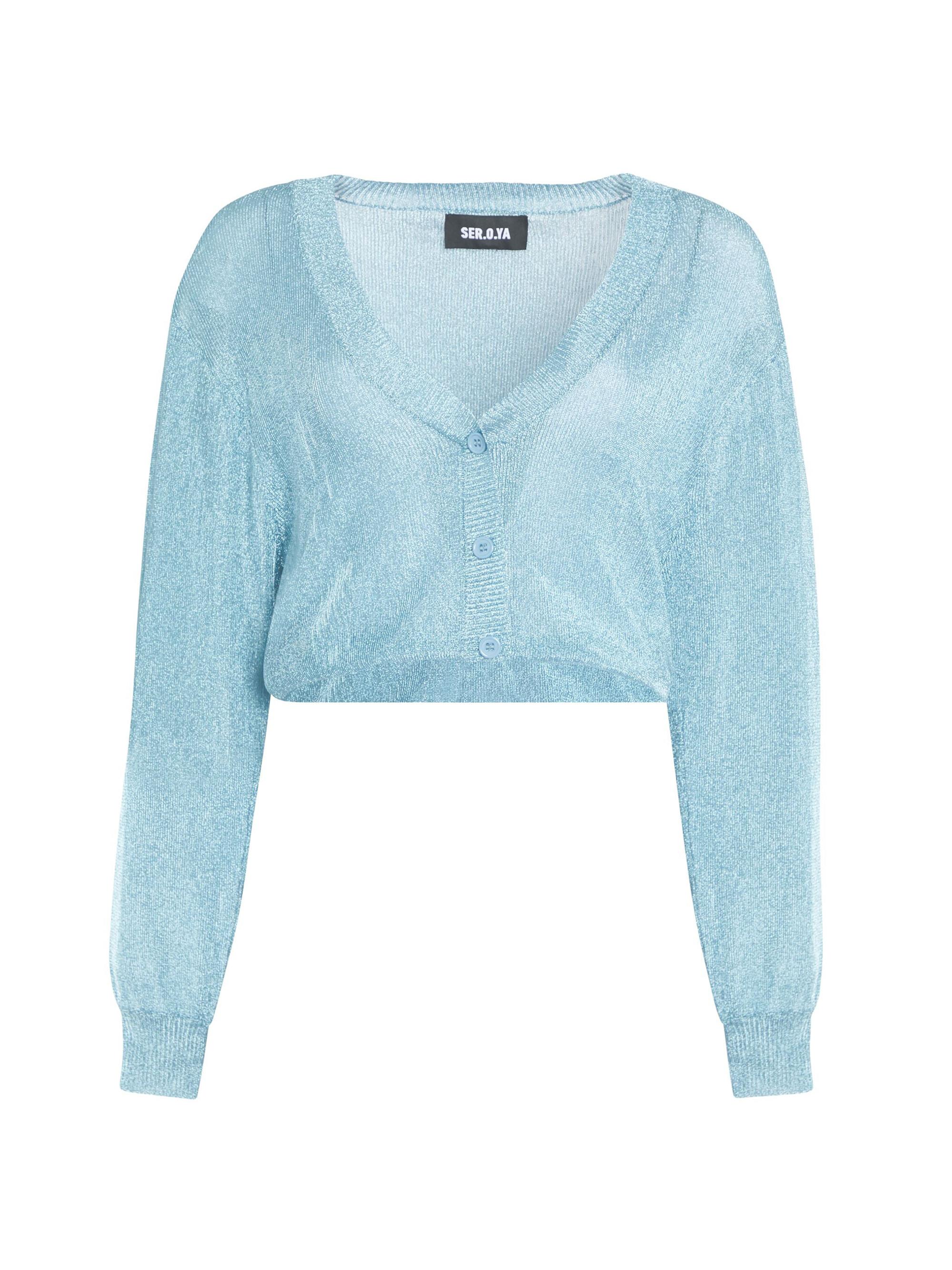 Ser.o.ya Women's Moni Metallic Knit Cardigan Top - Frosted Sea
