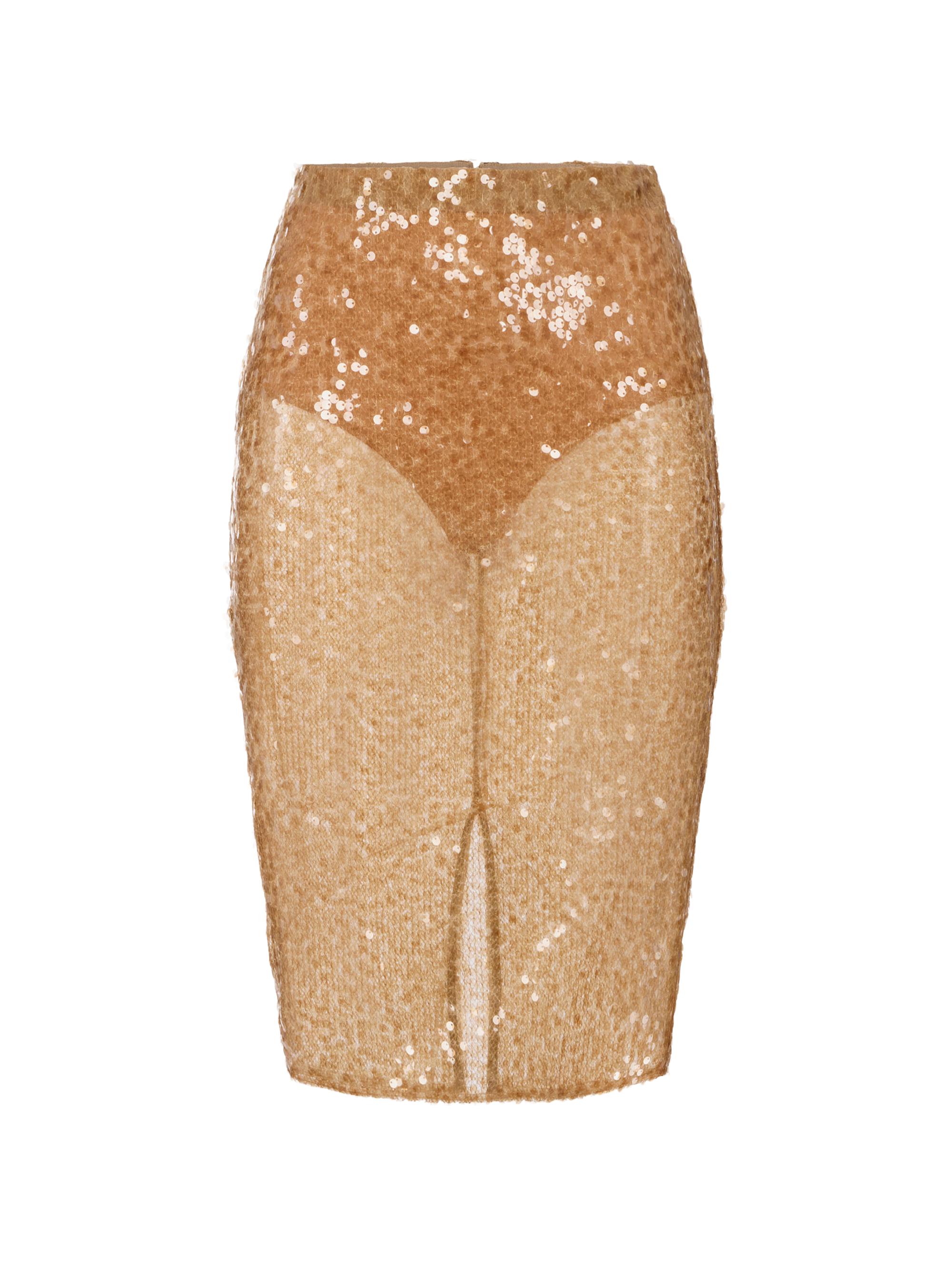 Elisabetta Franchi Women's Sheer Sequined Skirt - Honey