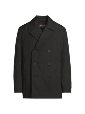 Noah Leather Double-Breasted Peacoat | Saks Fifth Avenue