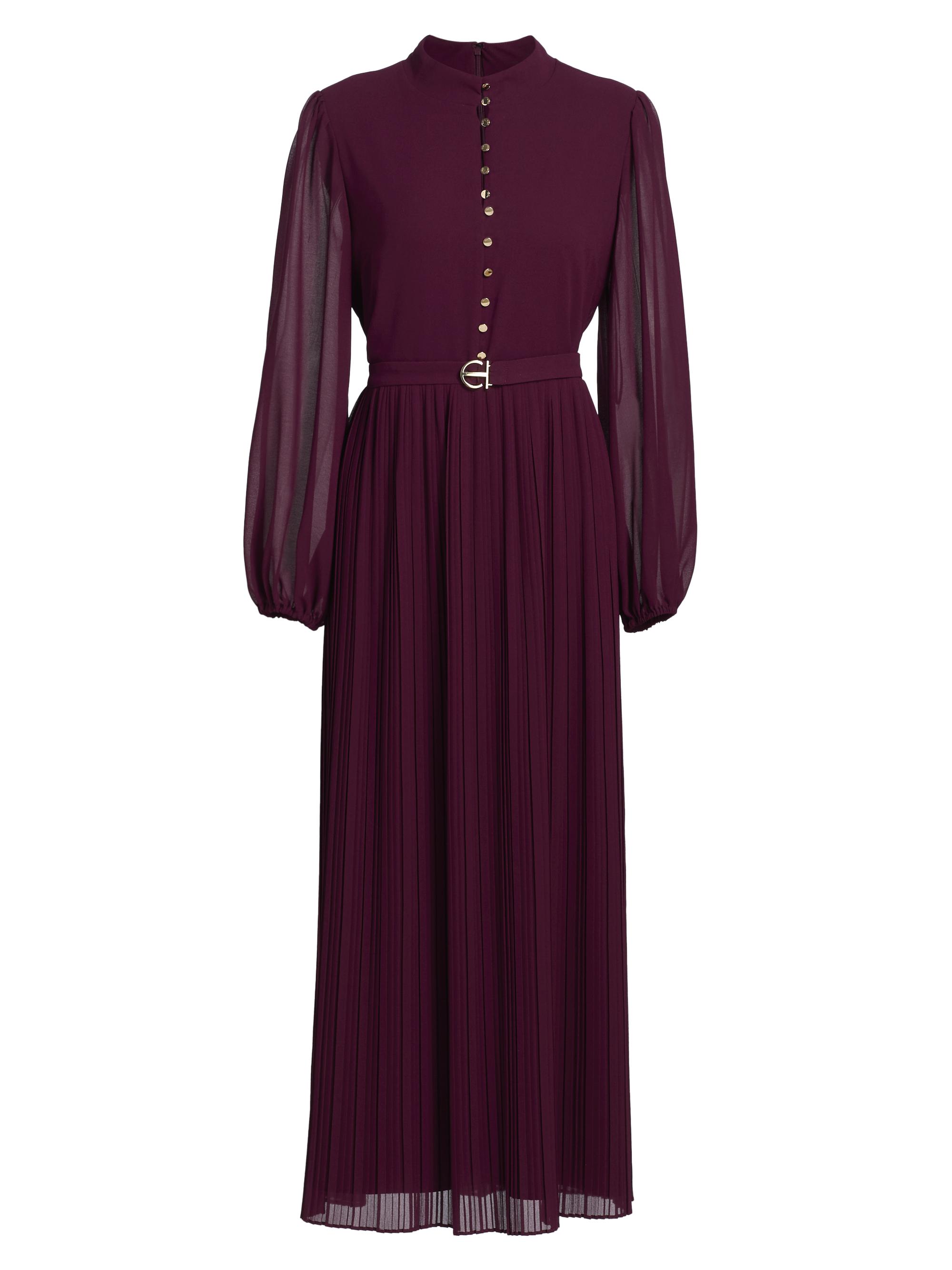 Elie Tahari Women's Adira Long-Sleeve Belted Midi-Dress - Noir Berry