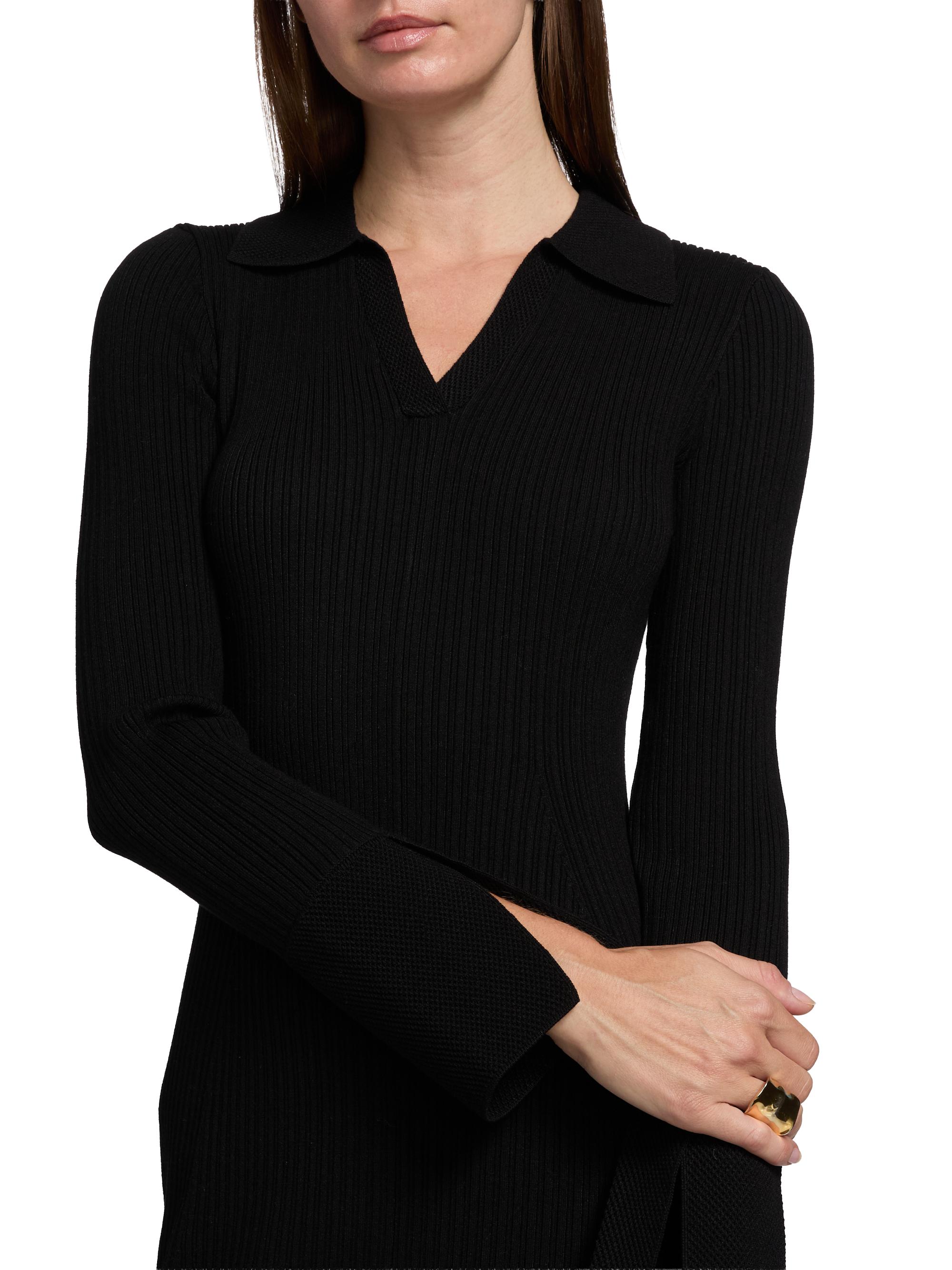 rib knit polo midi dress Brown Ribbed Striped Knit Polo Midi Dress main image 0