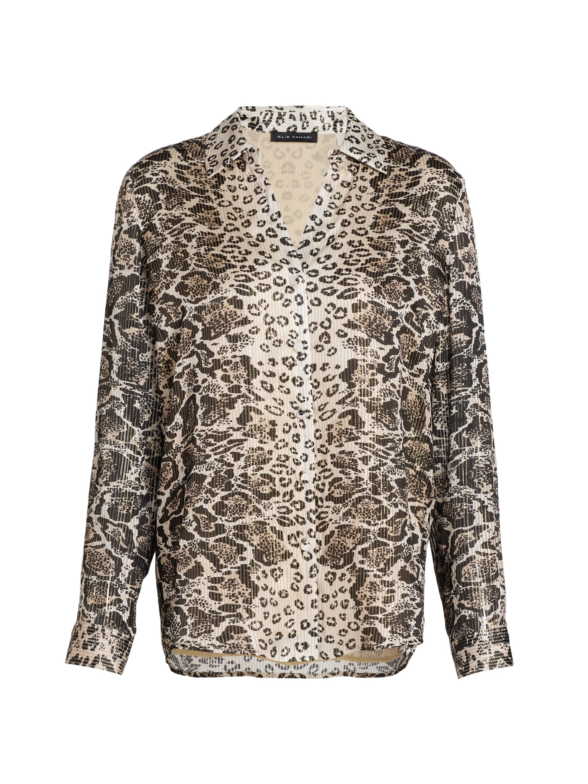 Elie Tahari Women's Madeline Printed Silk-Blend Blouse - Sunset Leopard Print