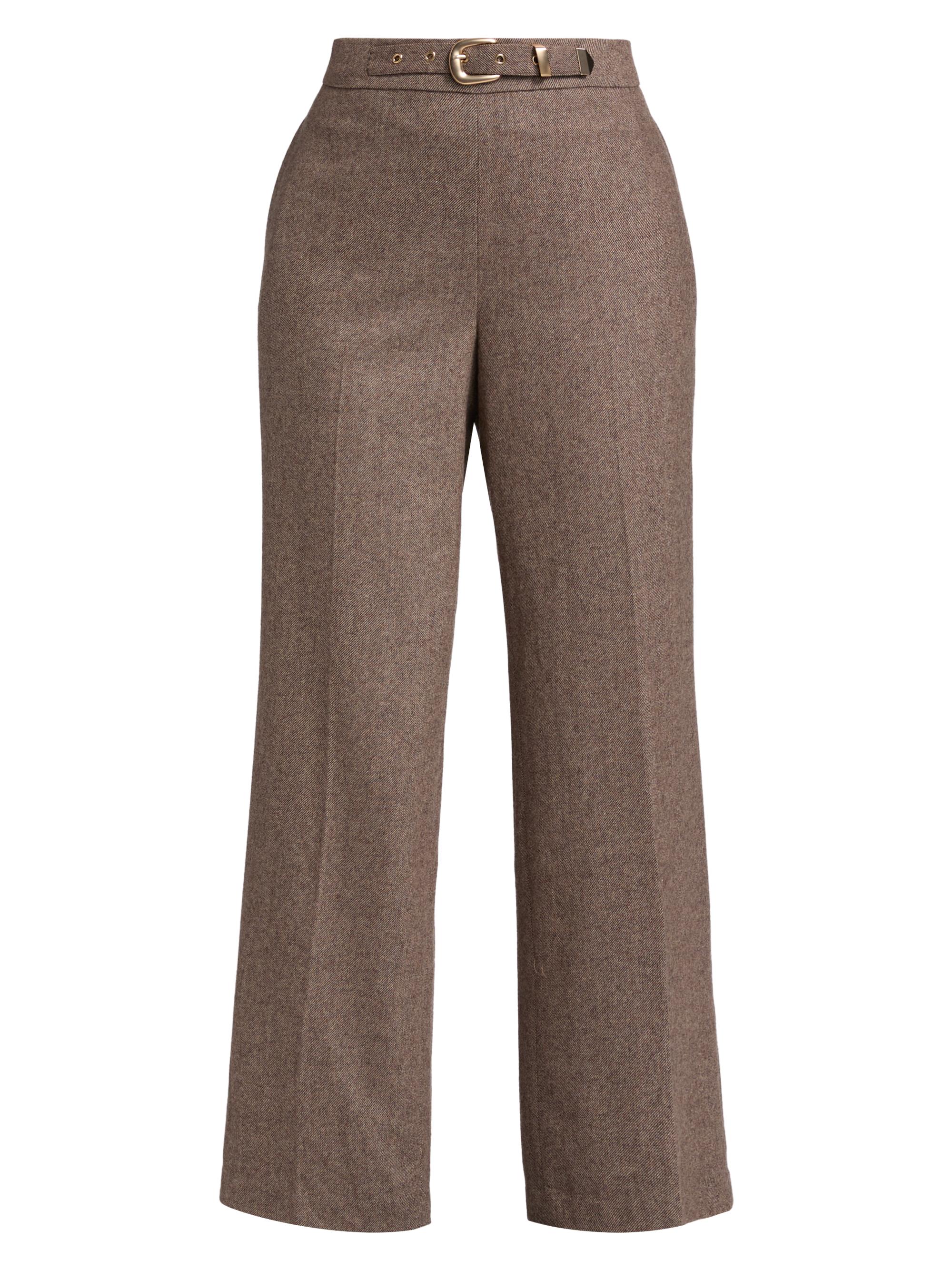 Elie Tahari Women's Brianne Belted Wool-Blend Trousers - French Beige Heather