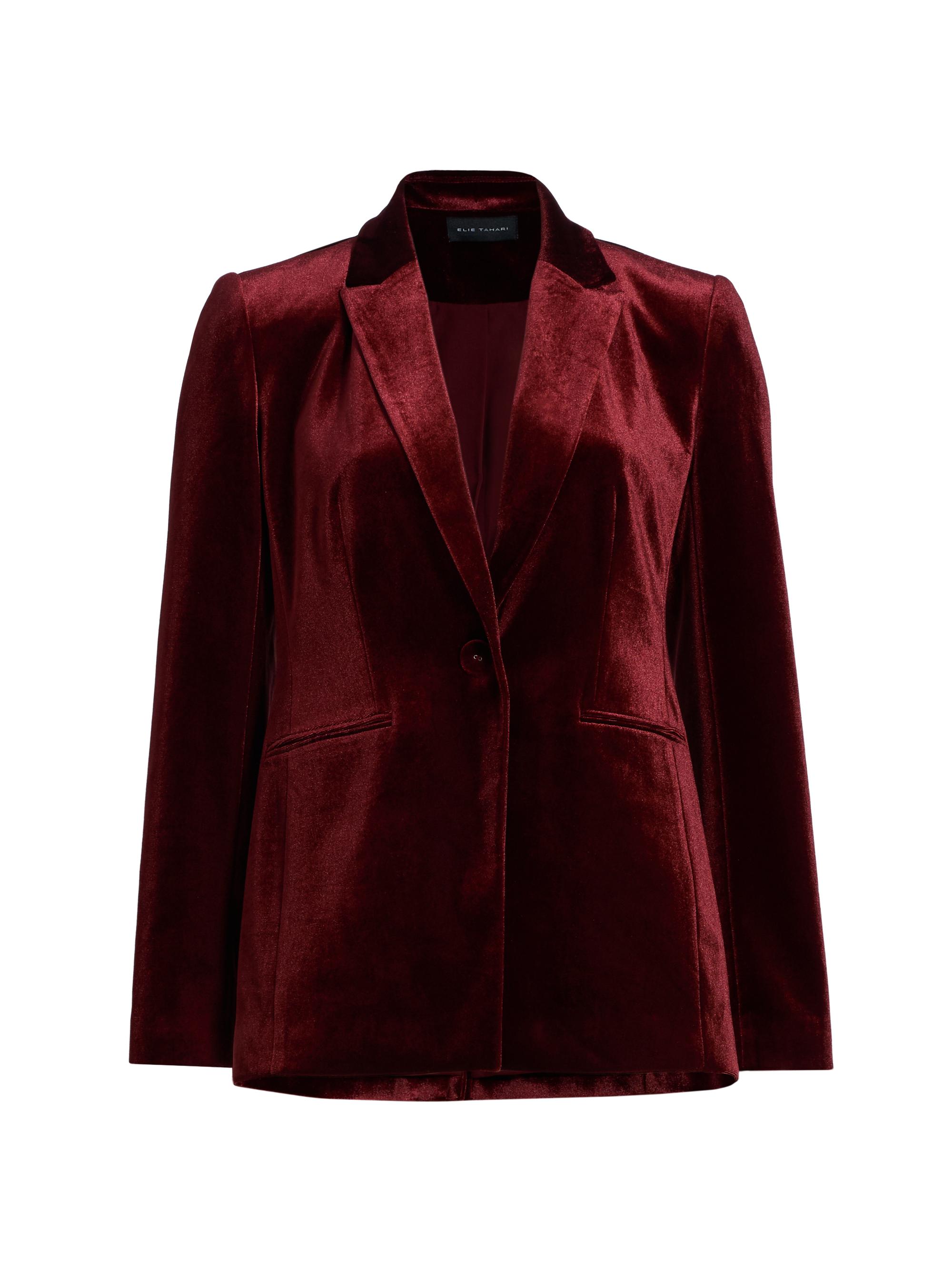 Elie Tahari Women's The Lucia Stretch Velvet Blazer - Bordeaux