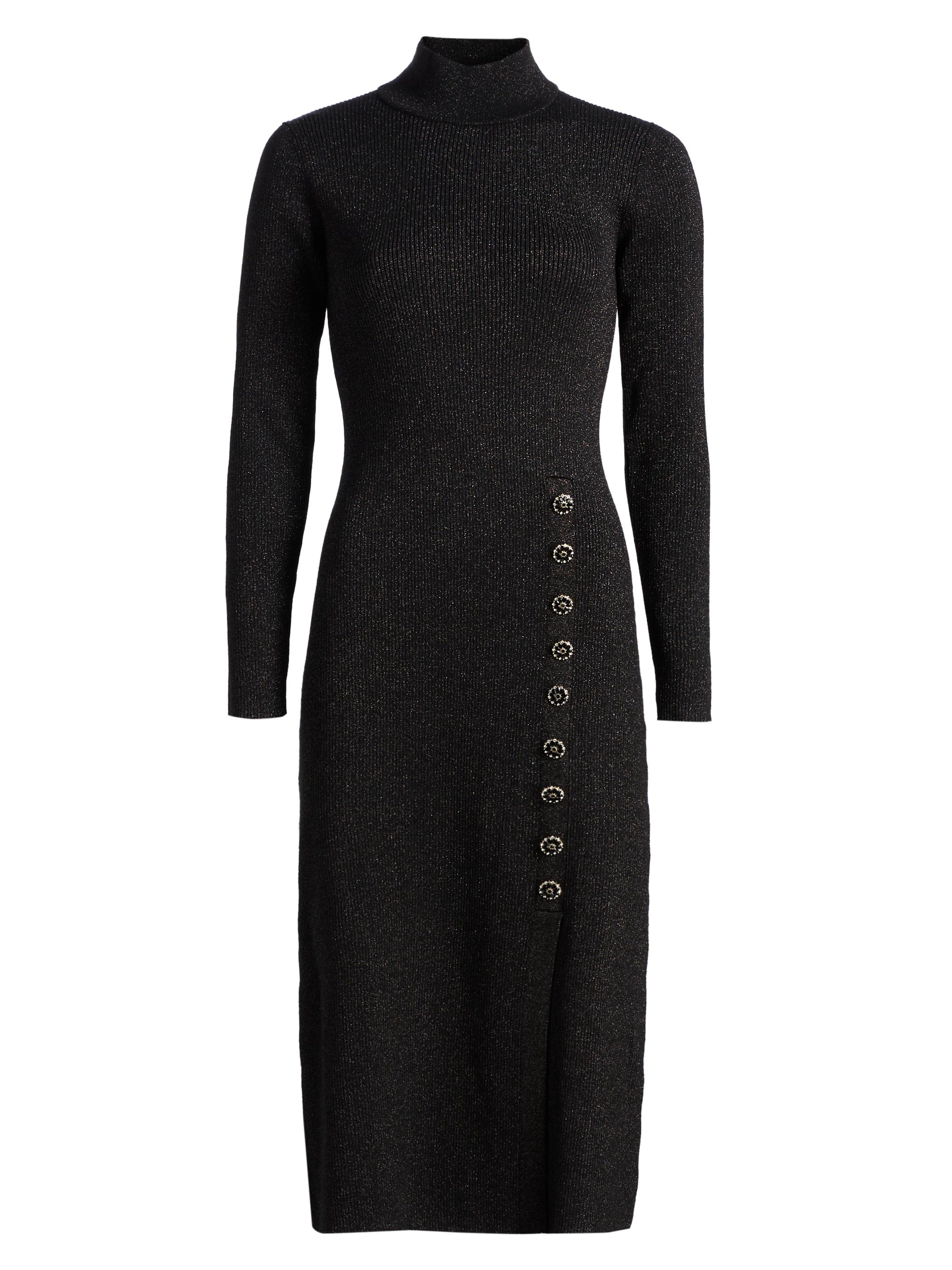 Elie Tahari Women's The Chaya Mock Turtleneck Midi-Sweaterdress - Noir Lurex