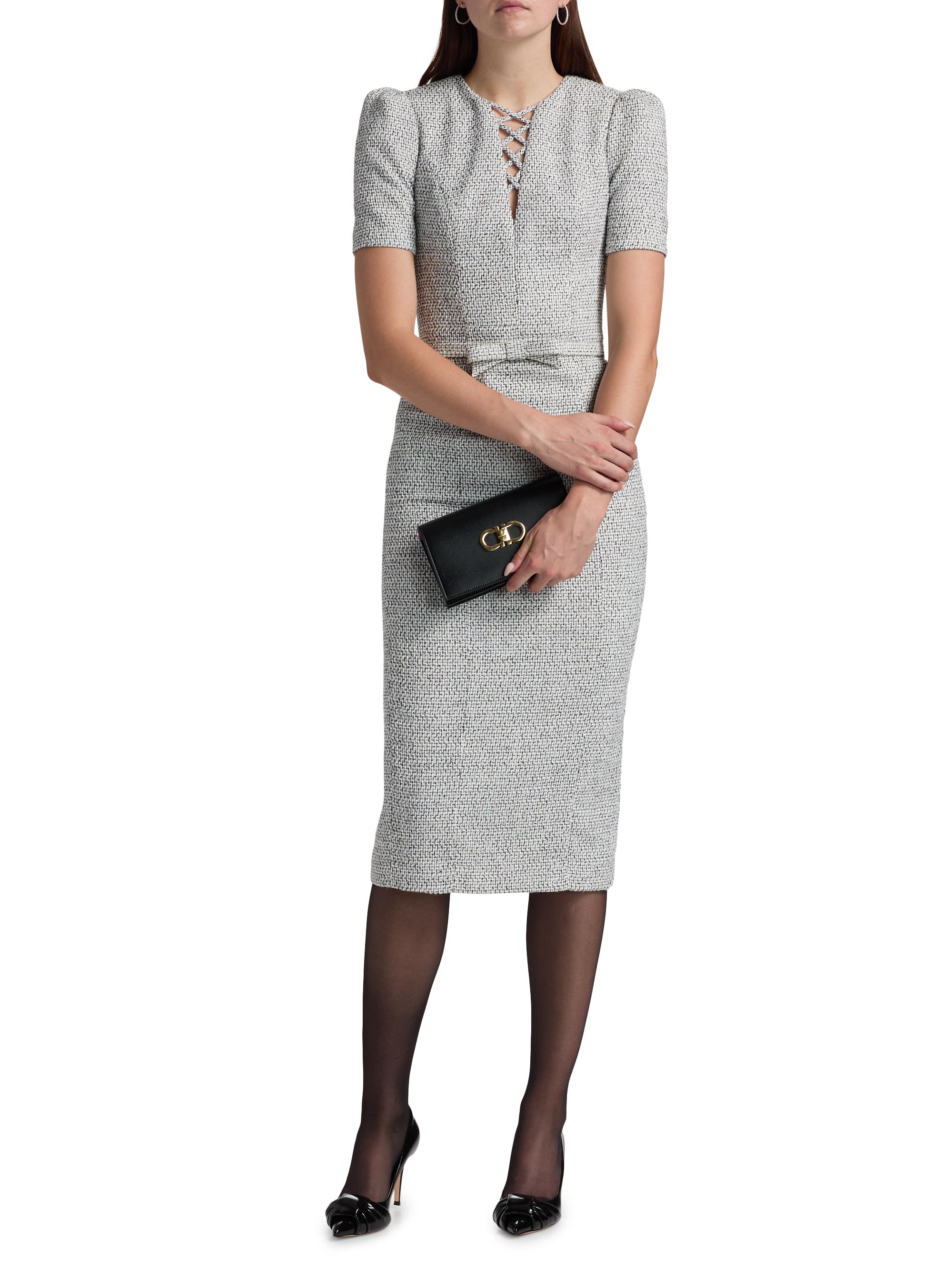 slim fit dress slacks Miss Circle Women's Melody Black and White Plaid Tweed Halter Drop Waist Mini Dress main image 1