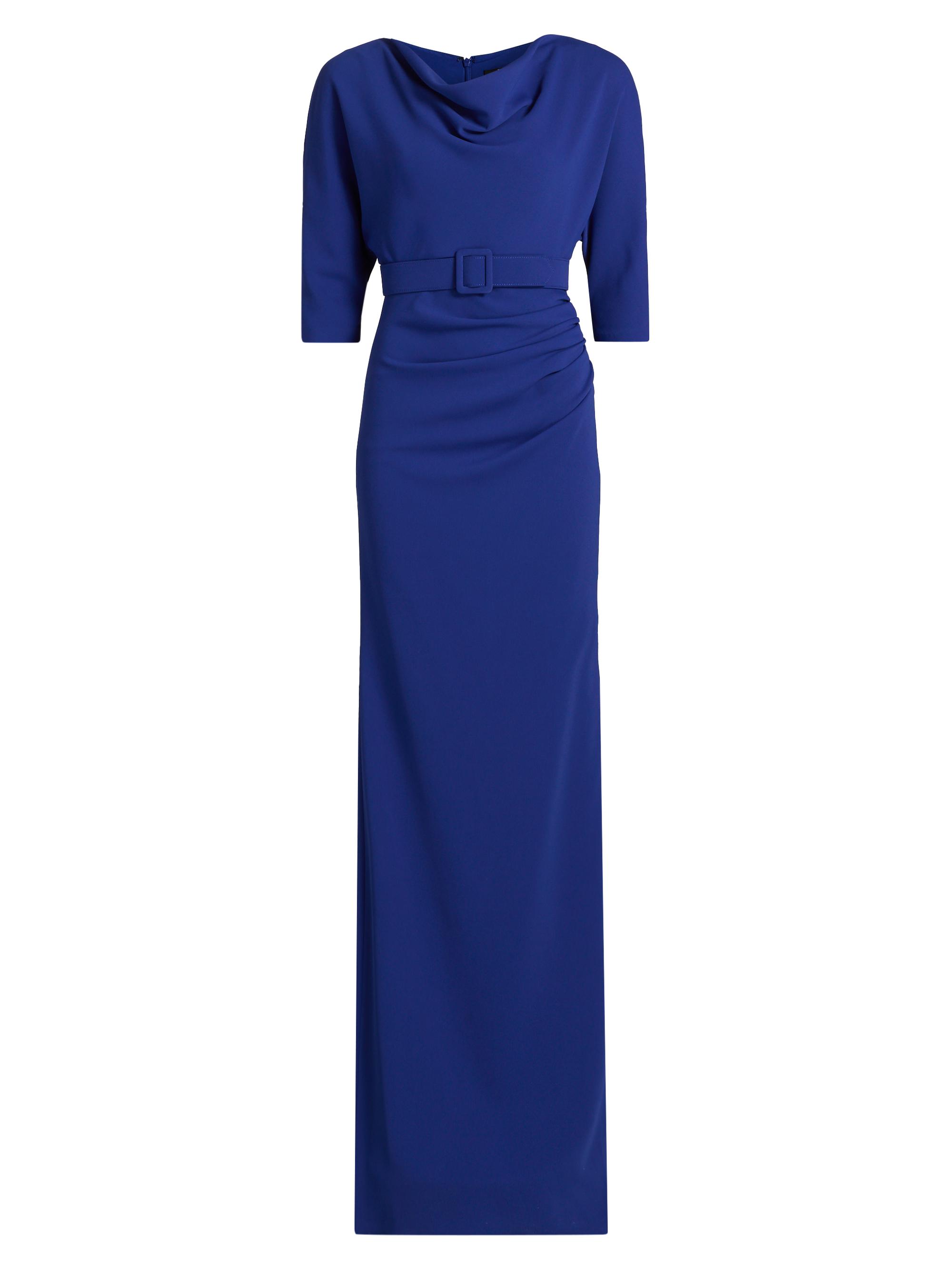 Draped Belted Cowlneck Gown