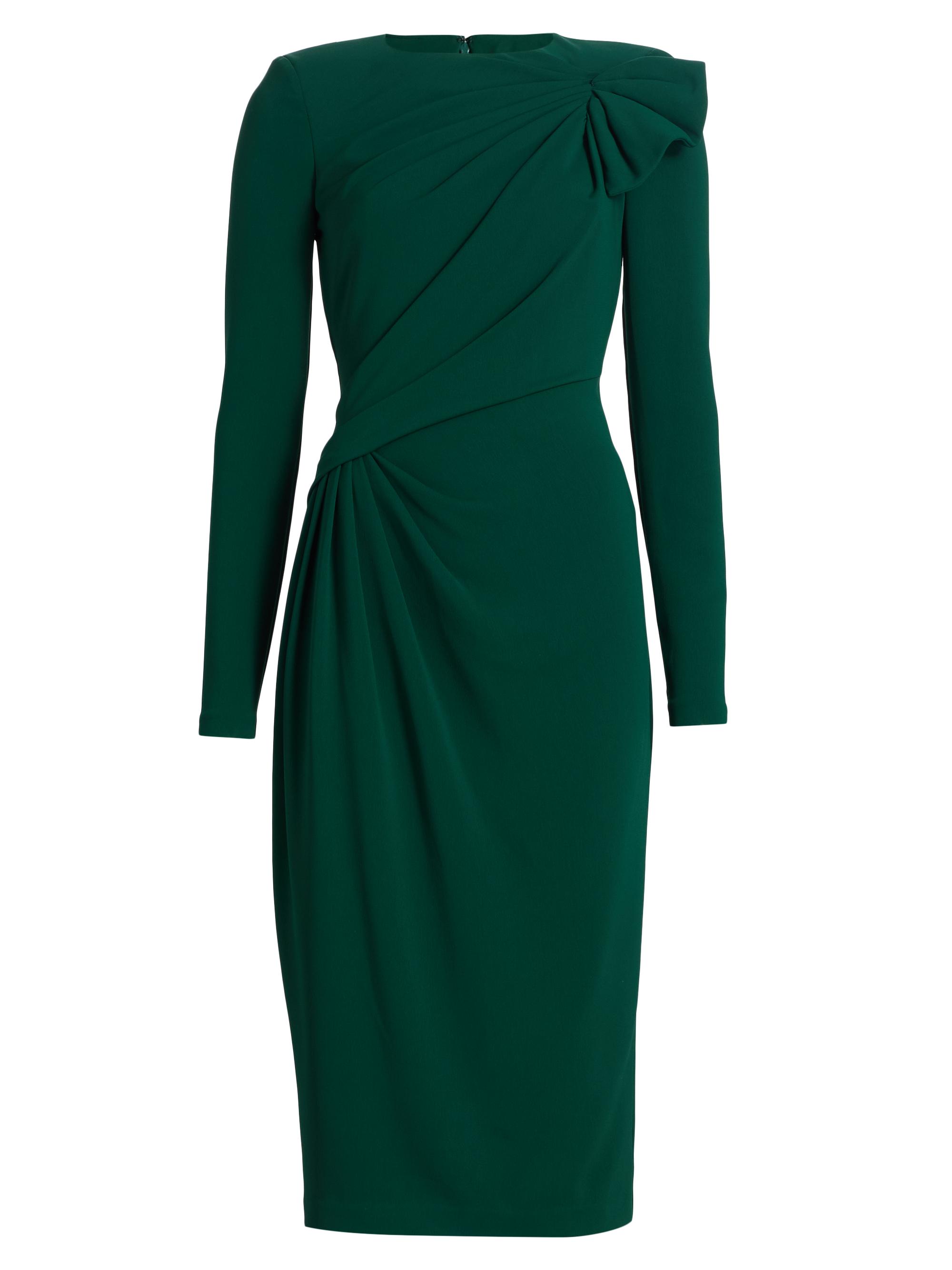 Badgley Mischka Women's Draped Long-Sleeve Cocktail Dress - Dark Emerald