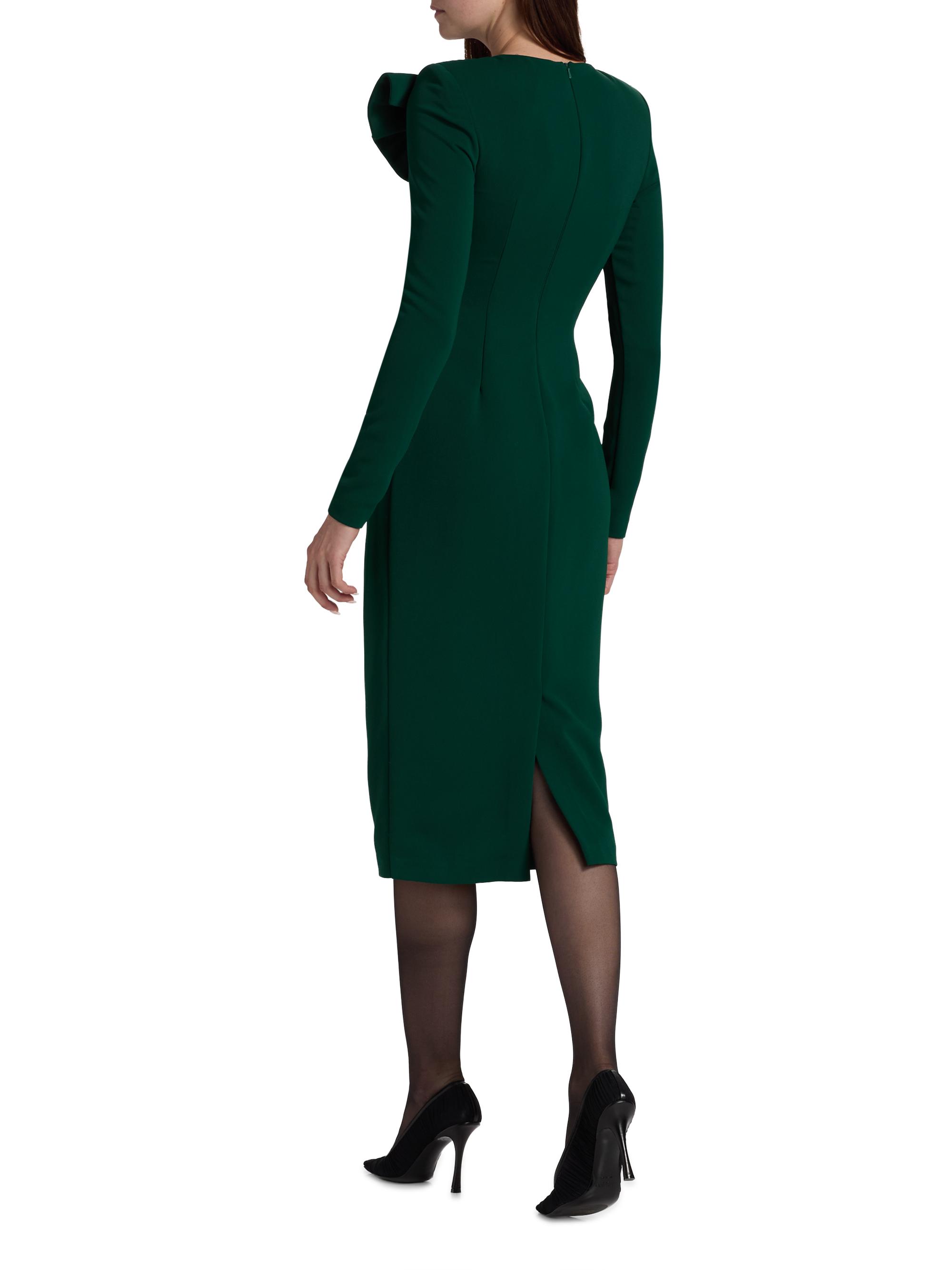 Badgley Mischka Draped Long-Sleeve Cocktail Dress