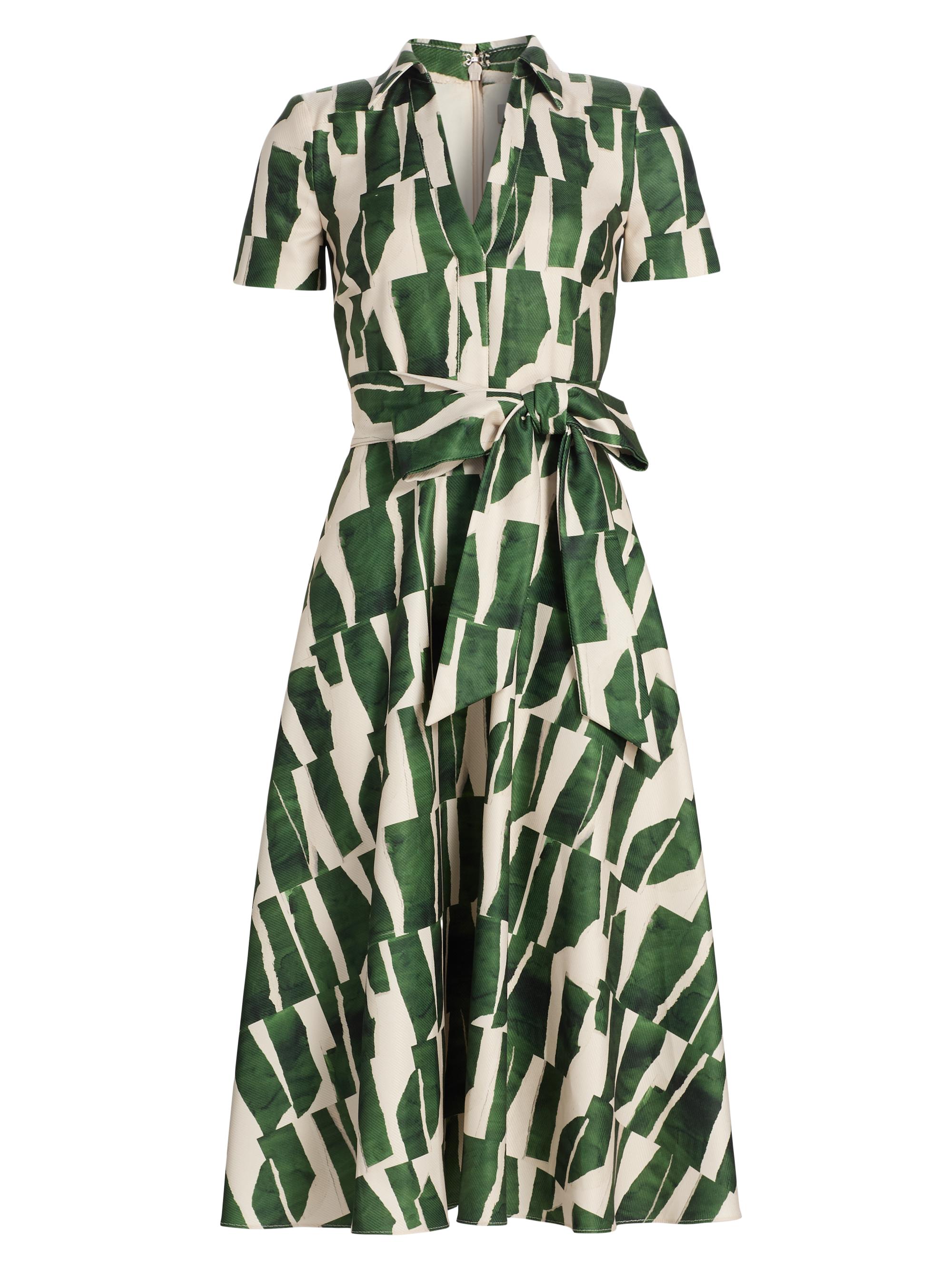 Badgley Mischka Women's Geometric Tie-Waist Midi-Dress - Emerald Multi