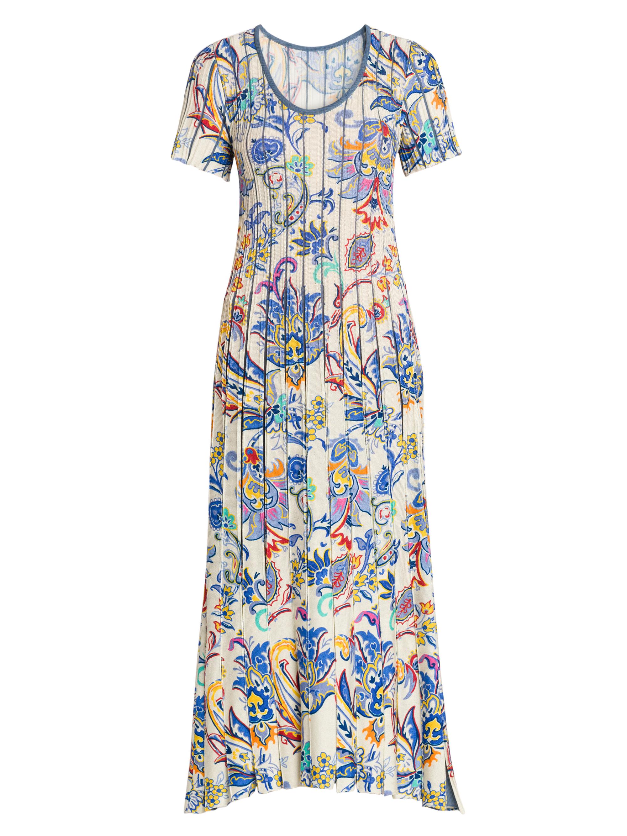 Bouquet Pleated Short-Sleeve Midi-Dress