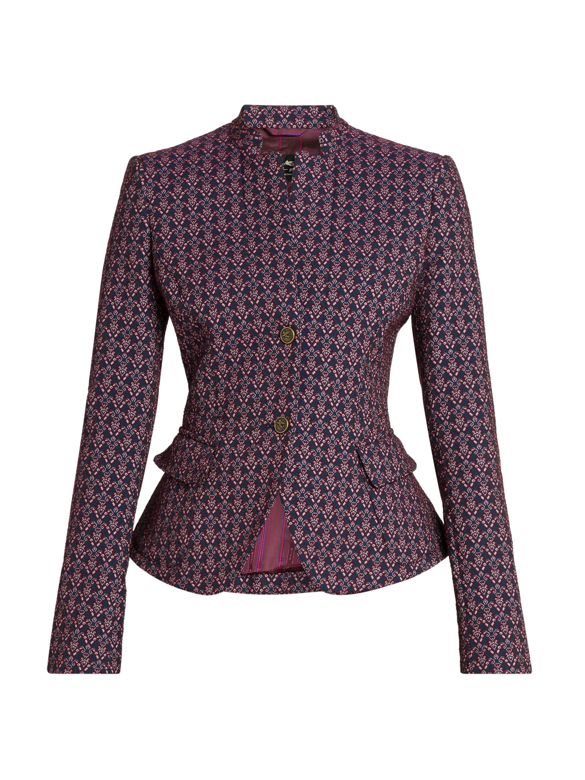 Etro Women's Stand Collar Jacquard Jacket - Multicolor Blue Base