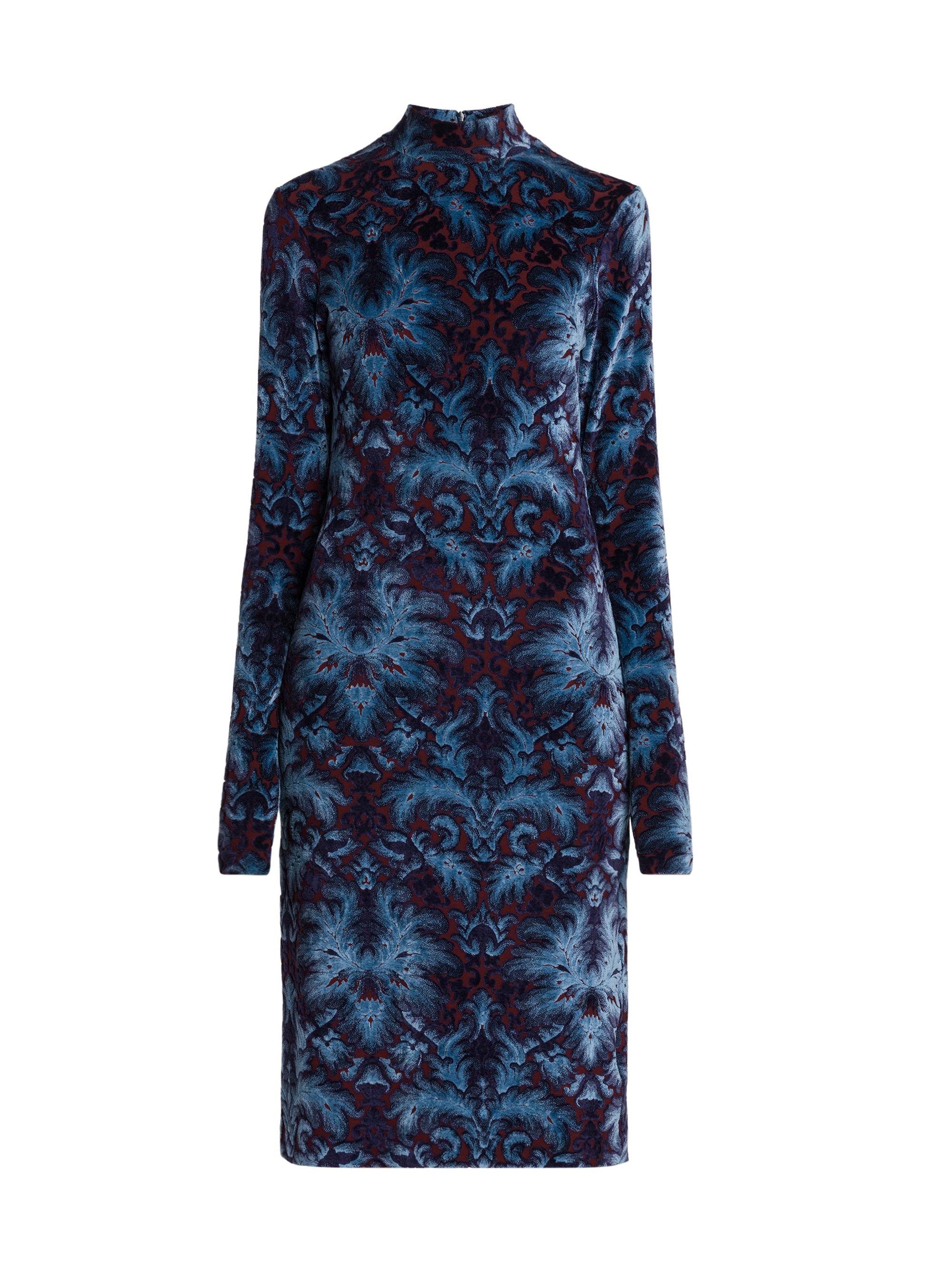 Etro Women's Jacquard Velvet Mock Turtleneck Dress - Multicolor Blue Base