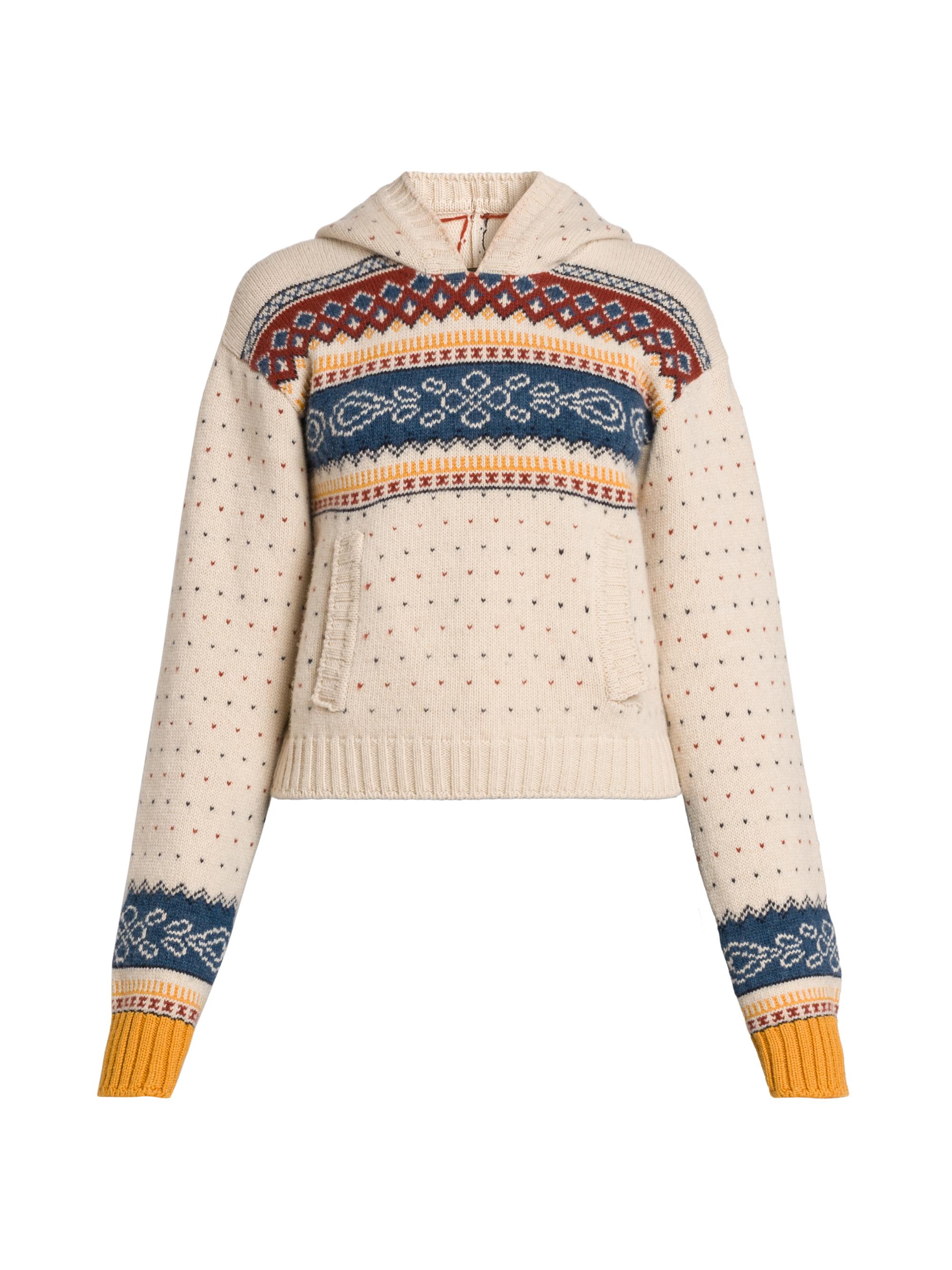 Etro Women's Fair Isle-Style Wool Hoodie - Multicoro Baige Base