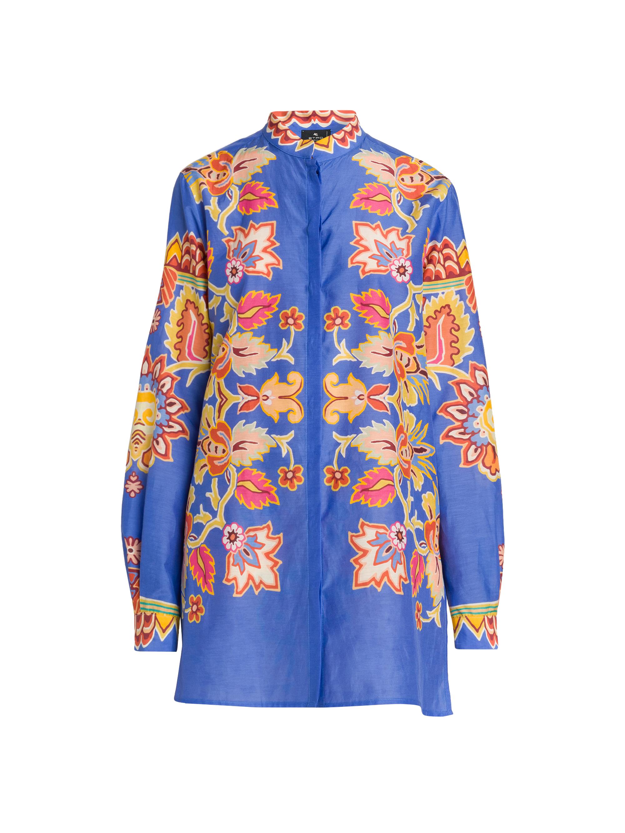 Etro Women's Bouquet Printed Cotton-Silk Tunic Shirt - Printed Azure Base