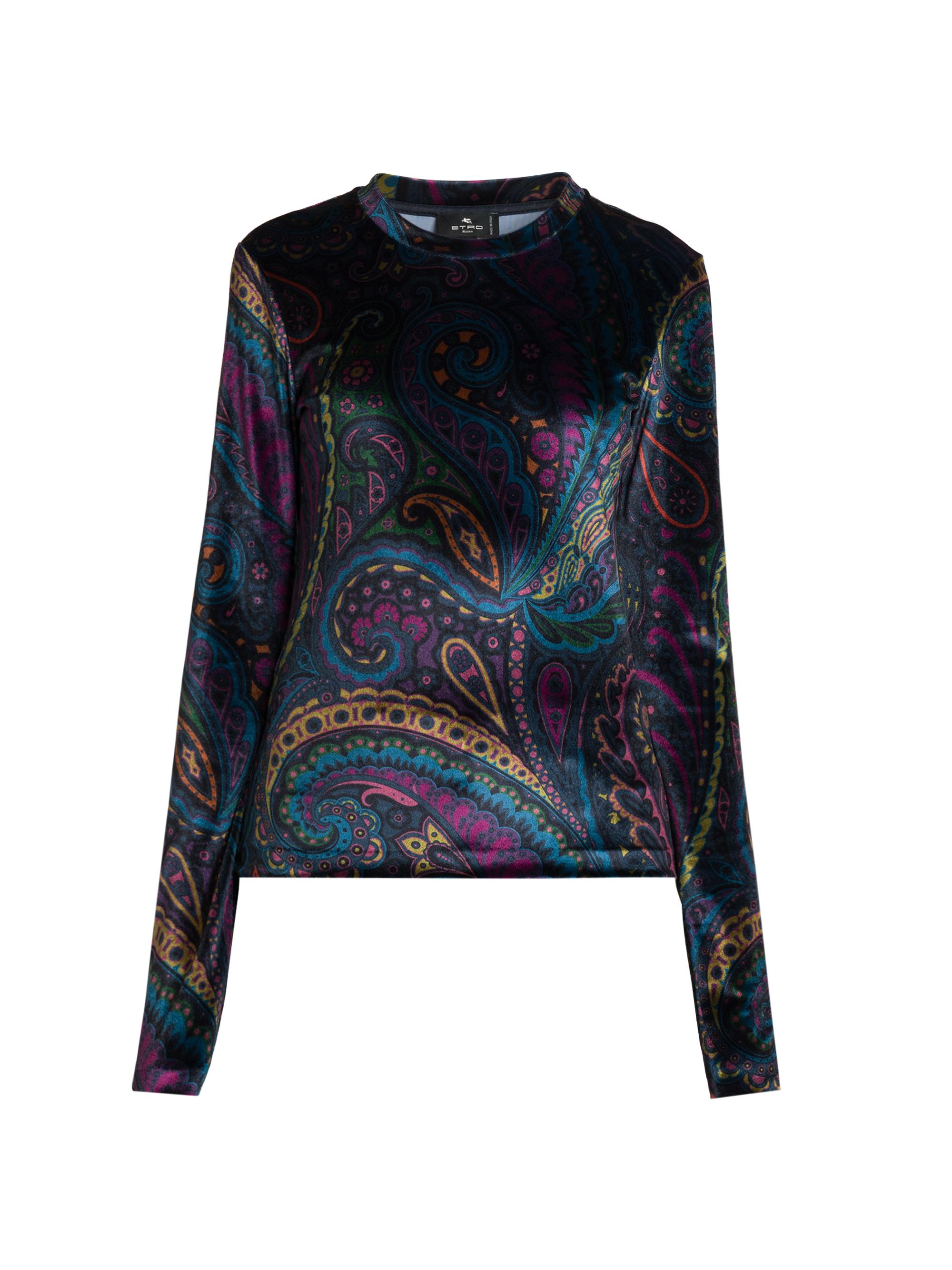 Etro Women's Paisley-Print Velvet Top - Stampa Blu