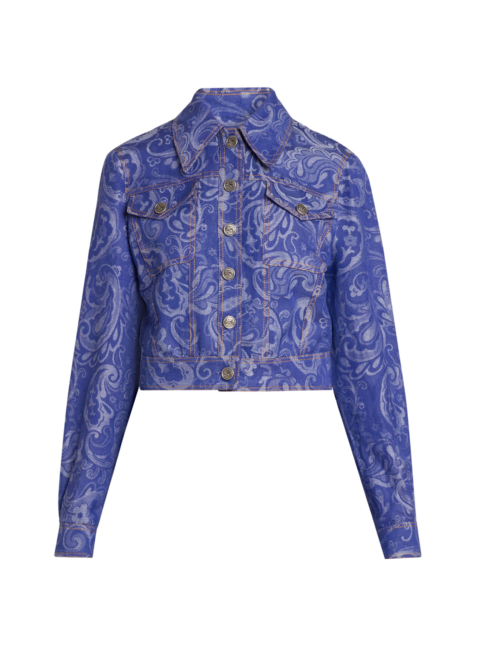 Etro Women's Bouquet Crop Denim Jacket - Multicolor Azure Base