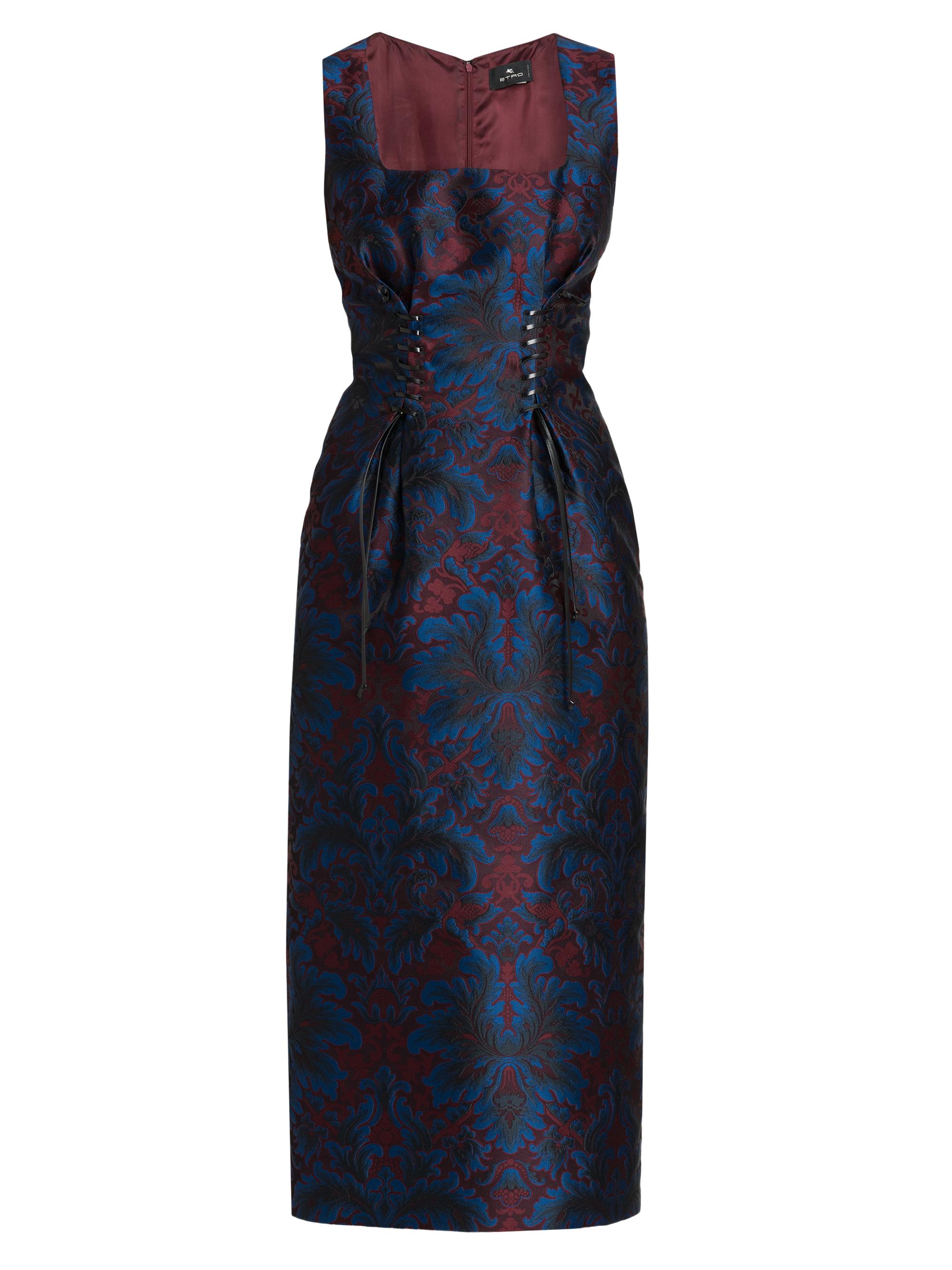 Etro Women's Jacquard Square Neck Midi-Dress - Multicolor Blue Base