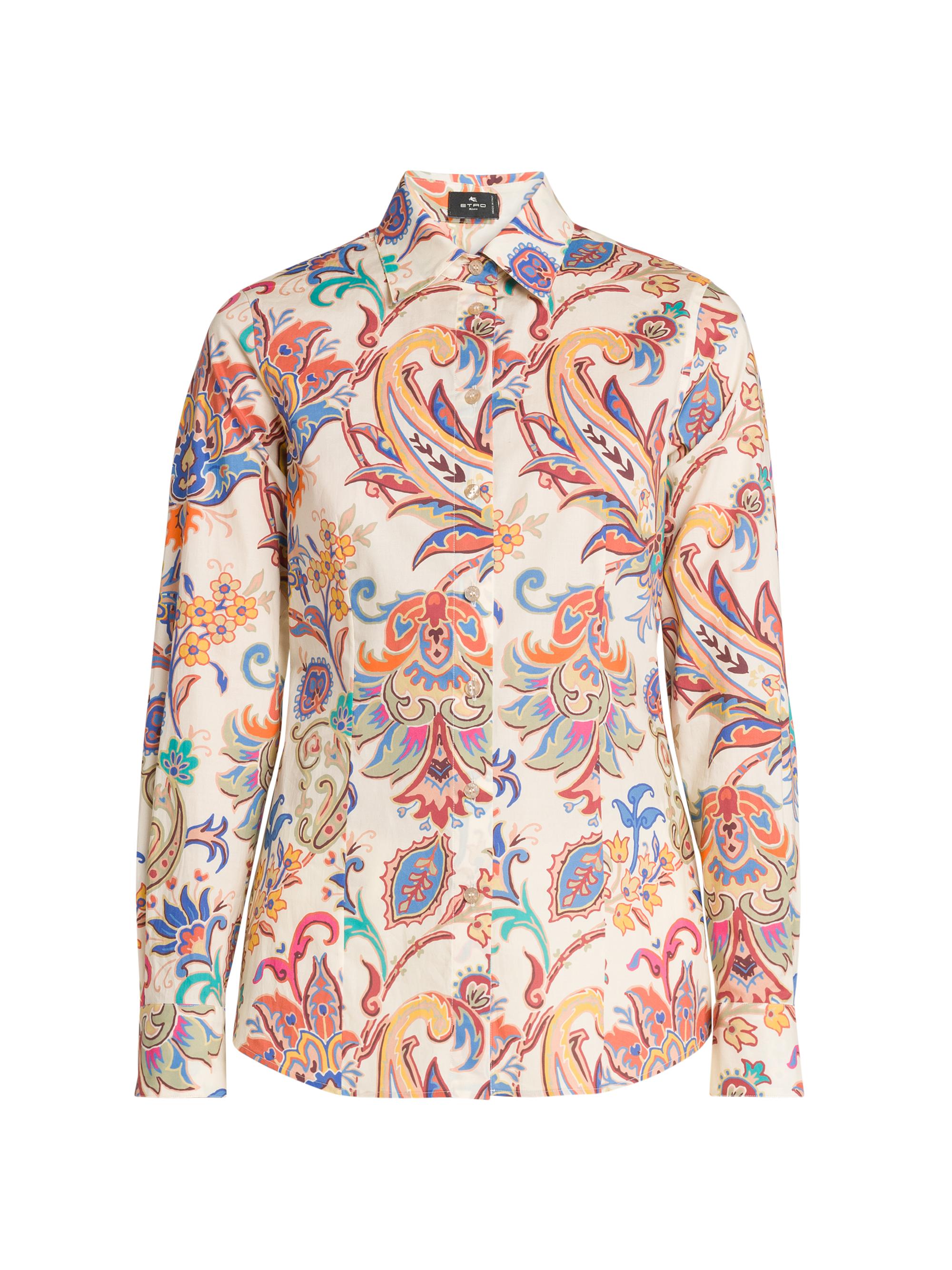 Etro Women's Tapestry Floral Stretch Cotton Long-Sleeve Shirt - Stampa Bianco