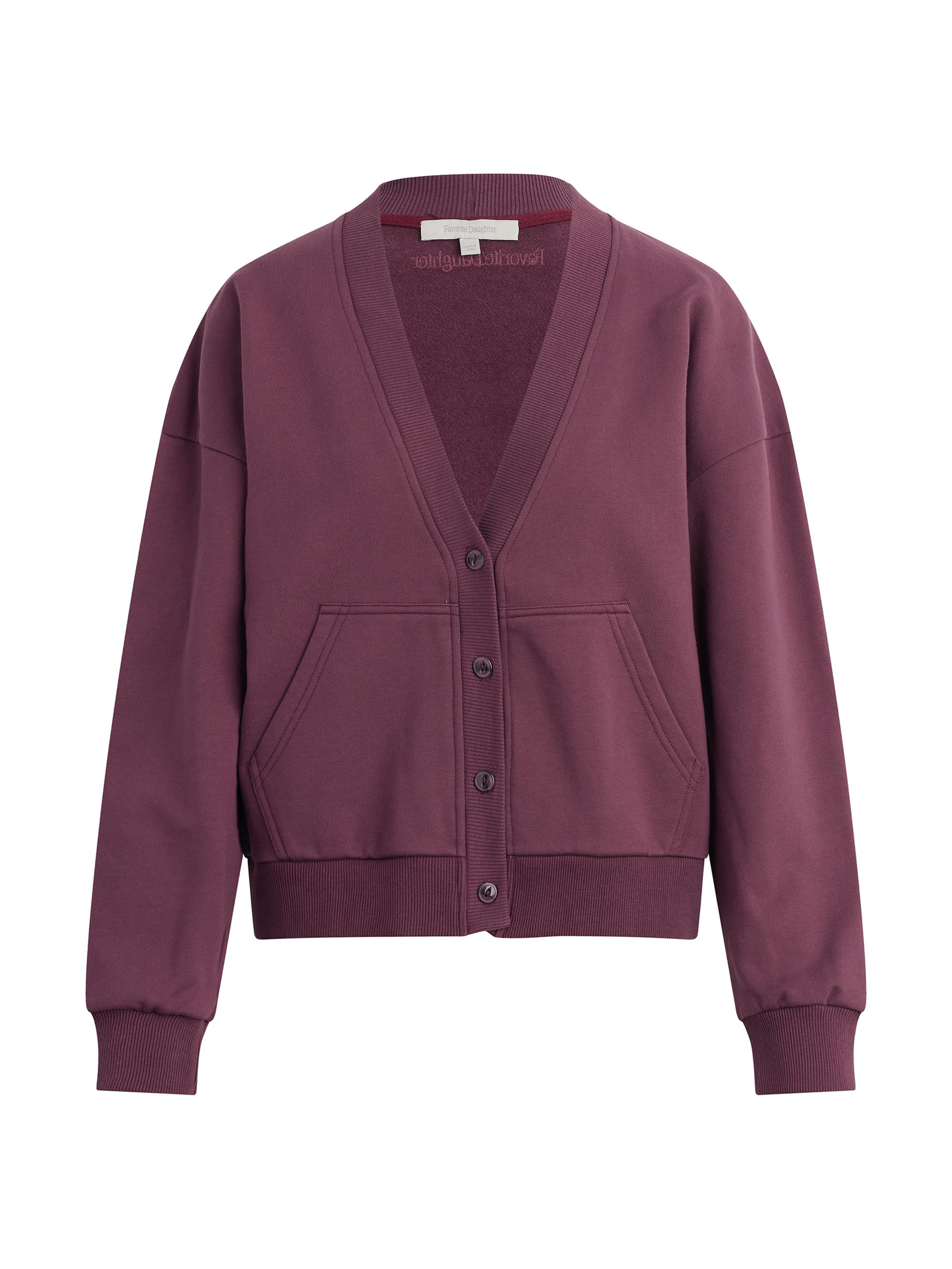Favorite Daughter Women's The Cutesy Cotton V-Neck Crop Cardigan - Burgundy Dahlia