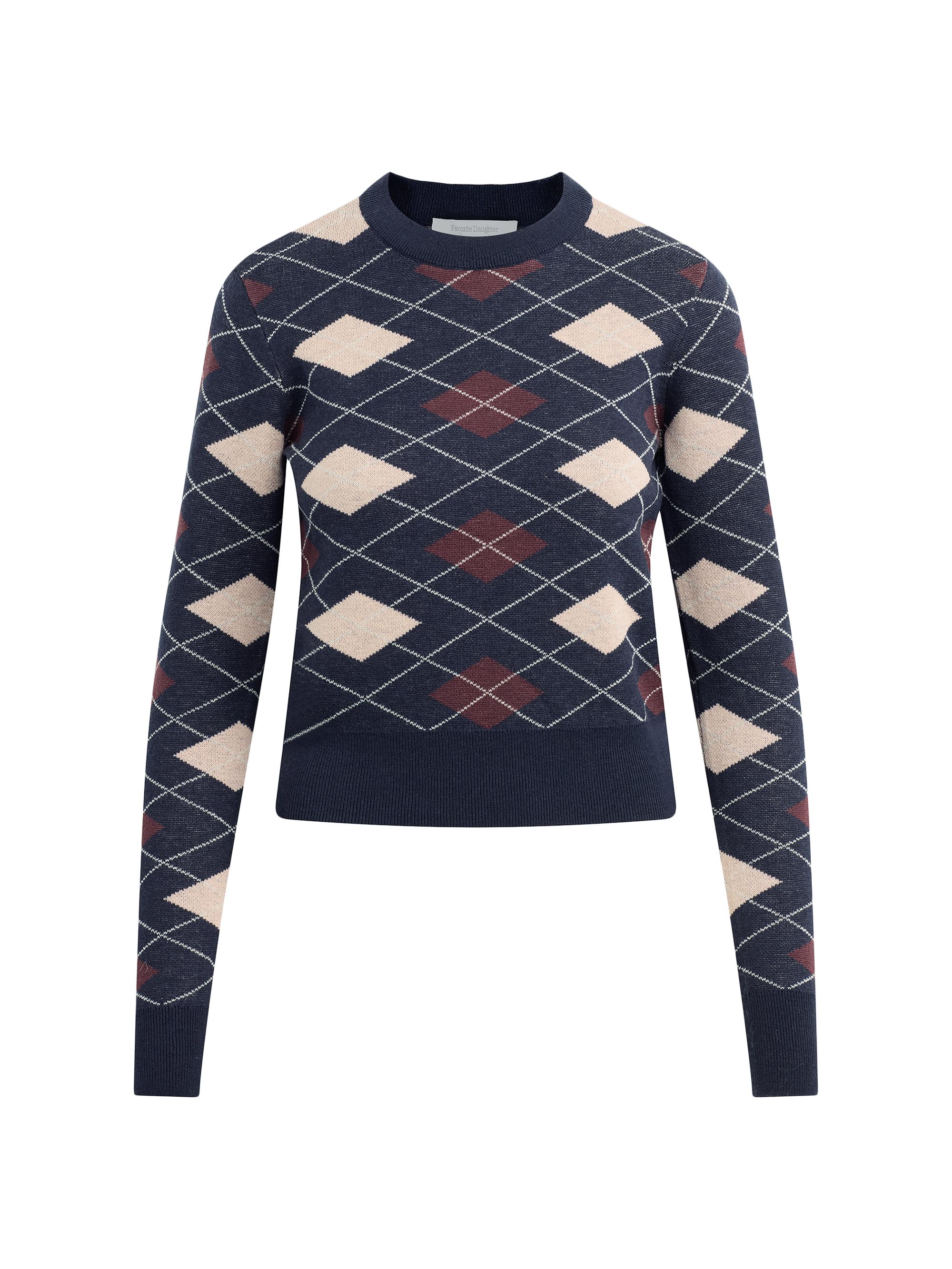 Favorite Daughter Women's The Henry Argyle-Knit Crewneck Sweater - Navy Argyle