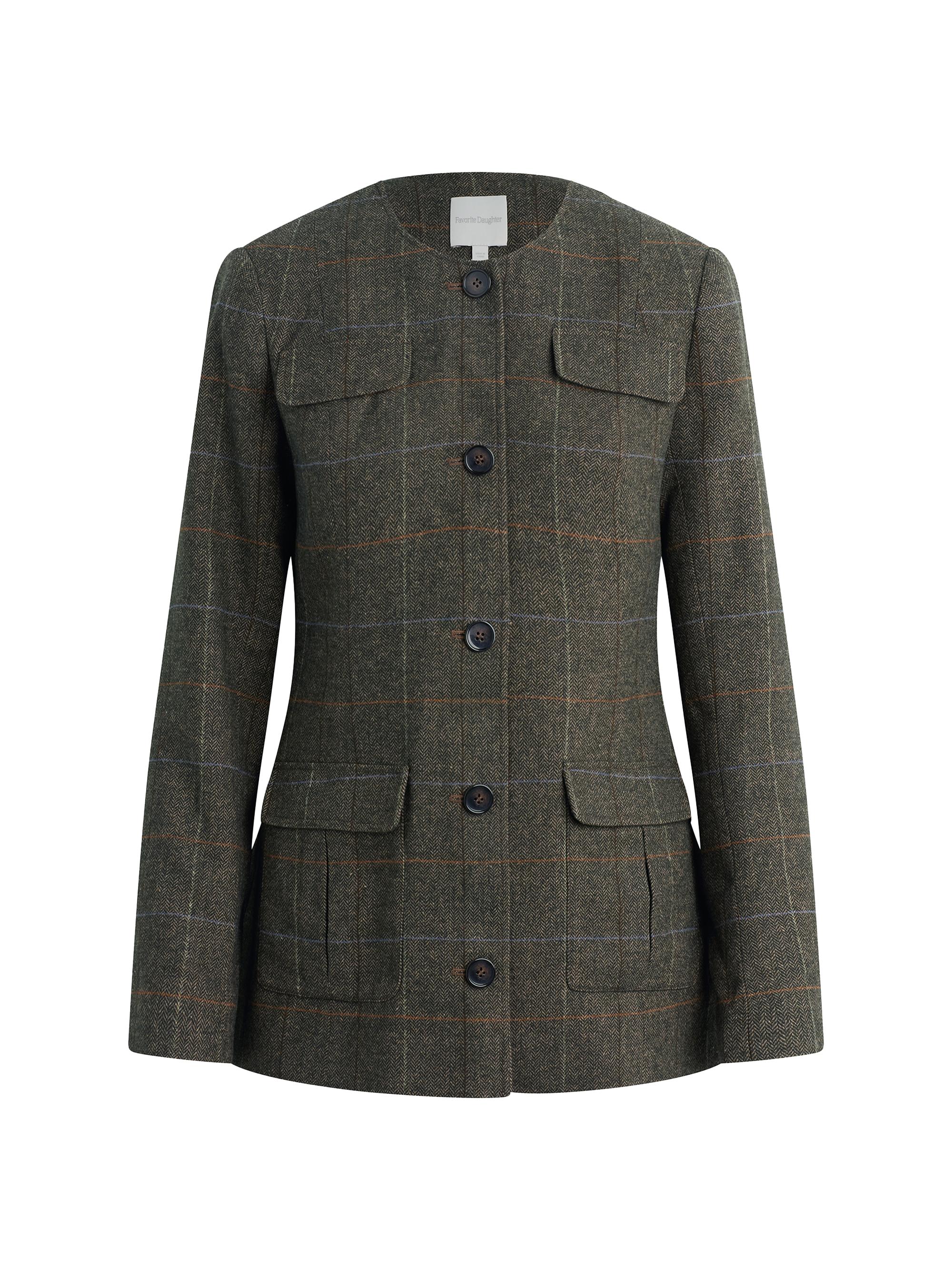 Favorite Daughter Women's The Spencer Plaid Collarless Jacket - Mocha Plaid