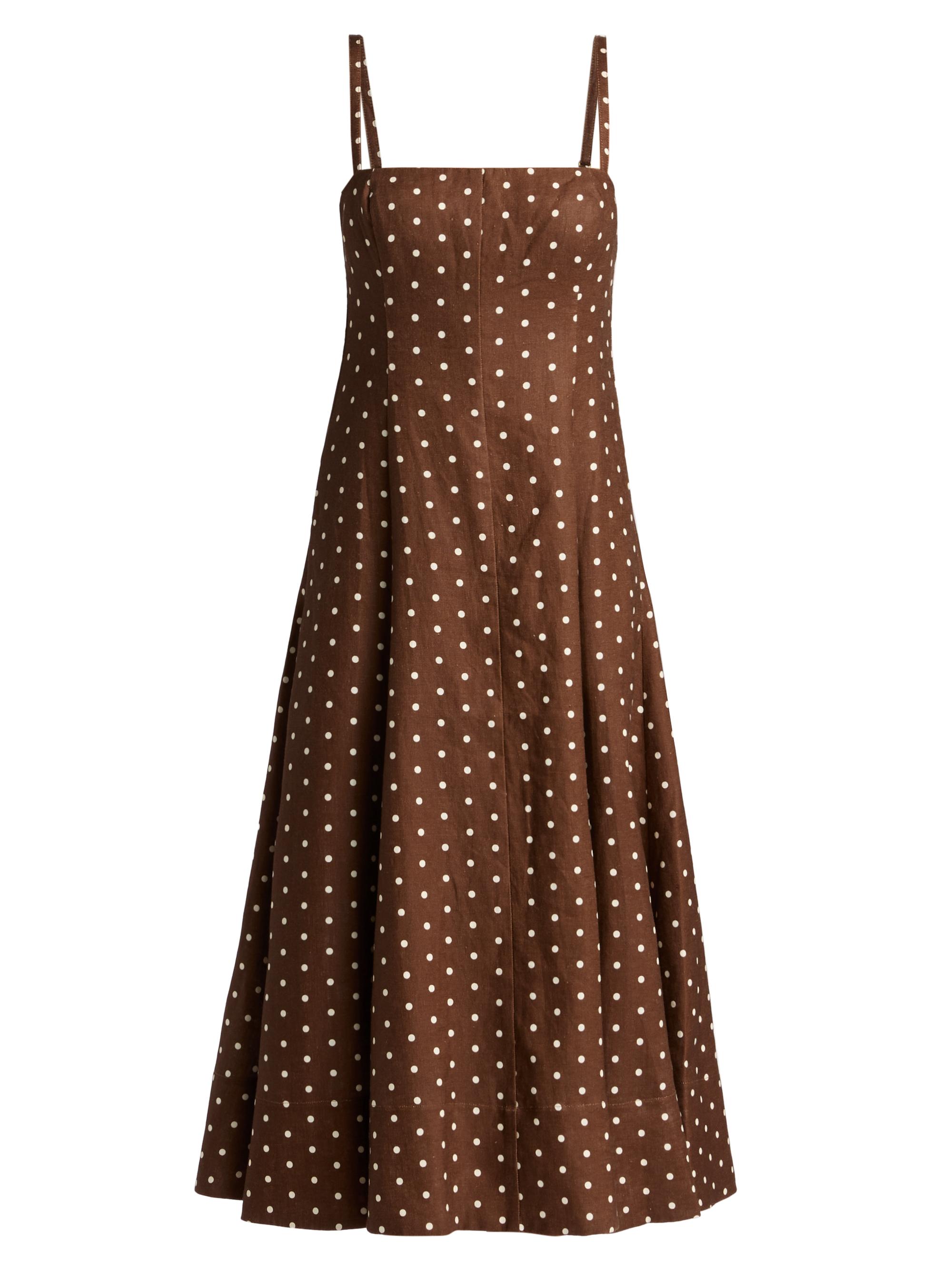 Cara Cara Women's Gimlet Polka Dot Linen Midi-Dress - Dots Khaki