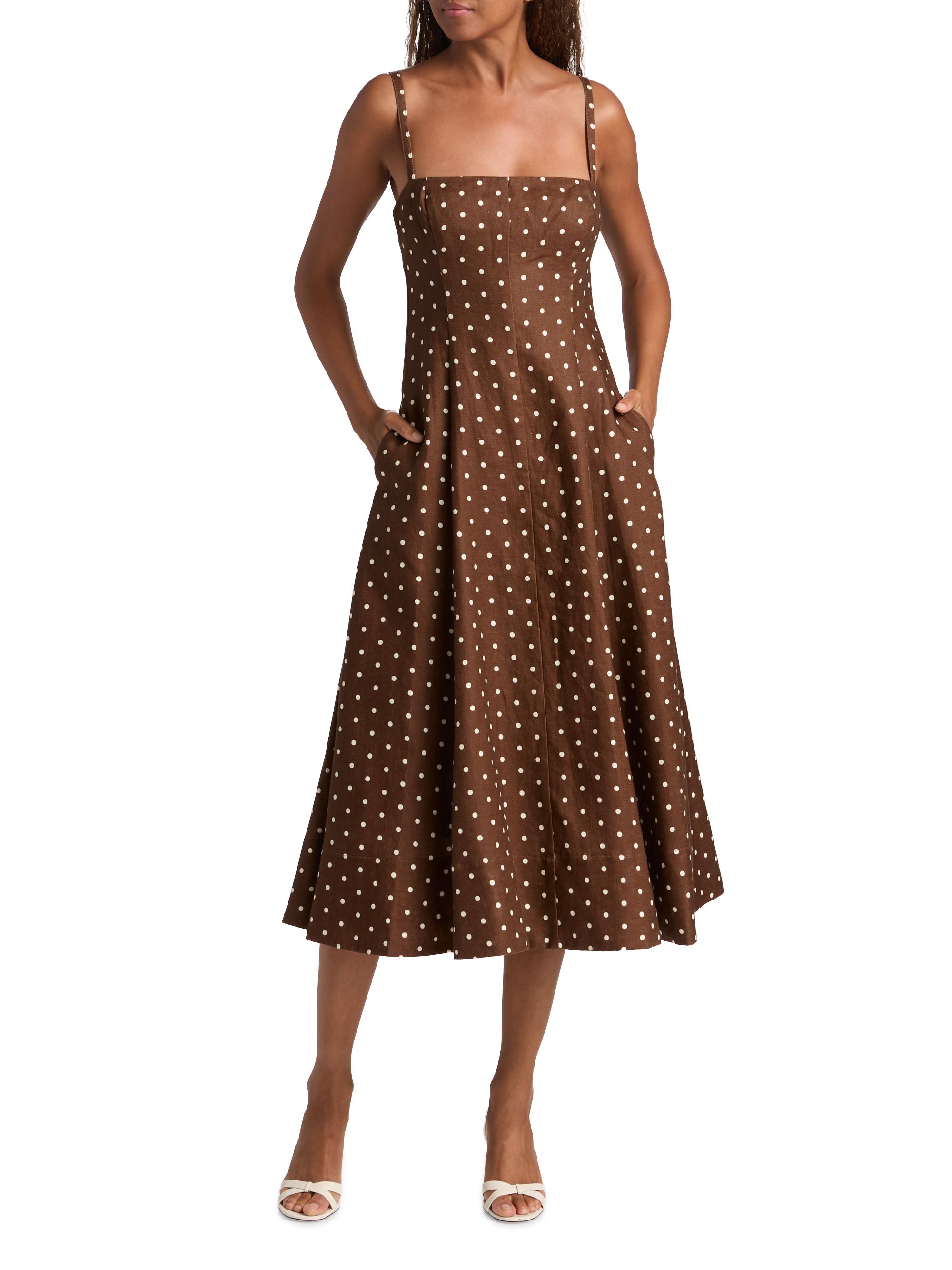 Cara Cara Gimlet Polka Dot Linen Midi-Dress | Saks Fifth Avenue