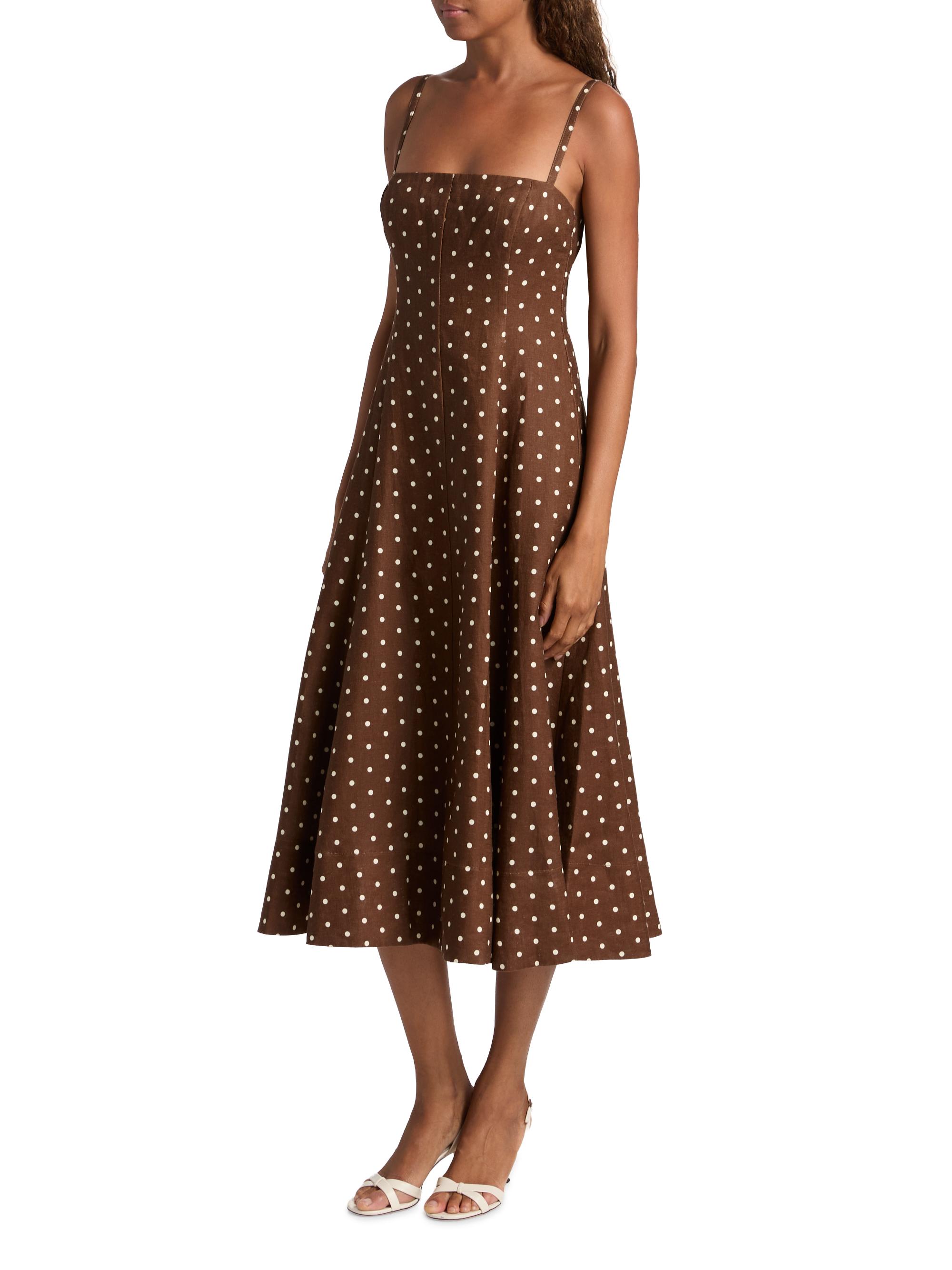 Cara Cara Gimlet Polka Dot Linen Midi-Dress | Saks Fifth Avenue
