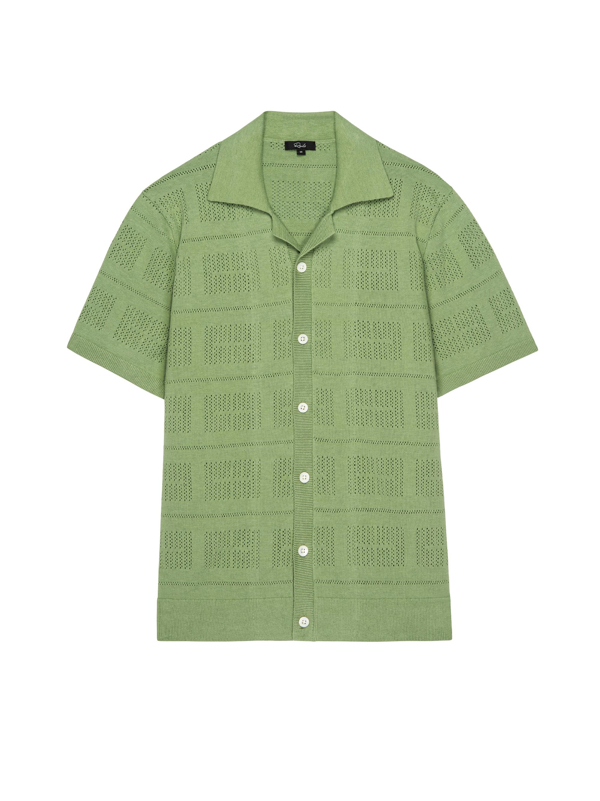 Rails Men's Yates Pointelle Cotton-Linen Camp Shirt - Matcha