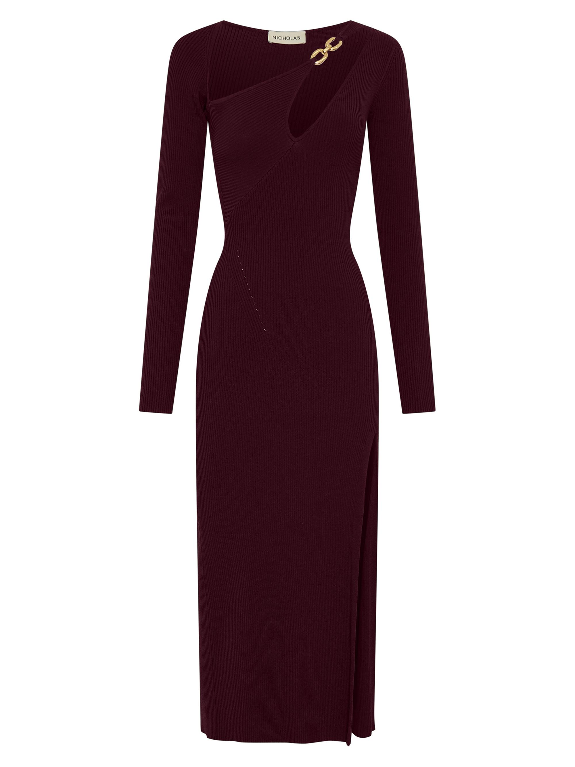 Nicholas the Label Women's Ginerva Chain-Link Ribbed Midi-Dress - Plum