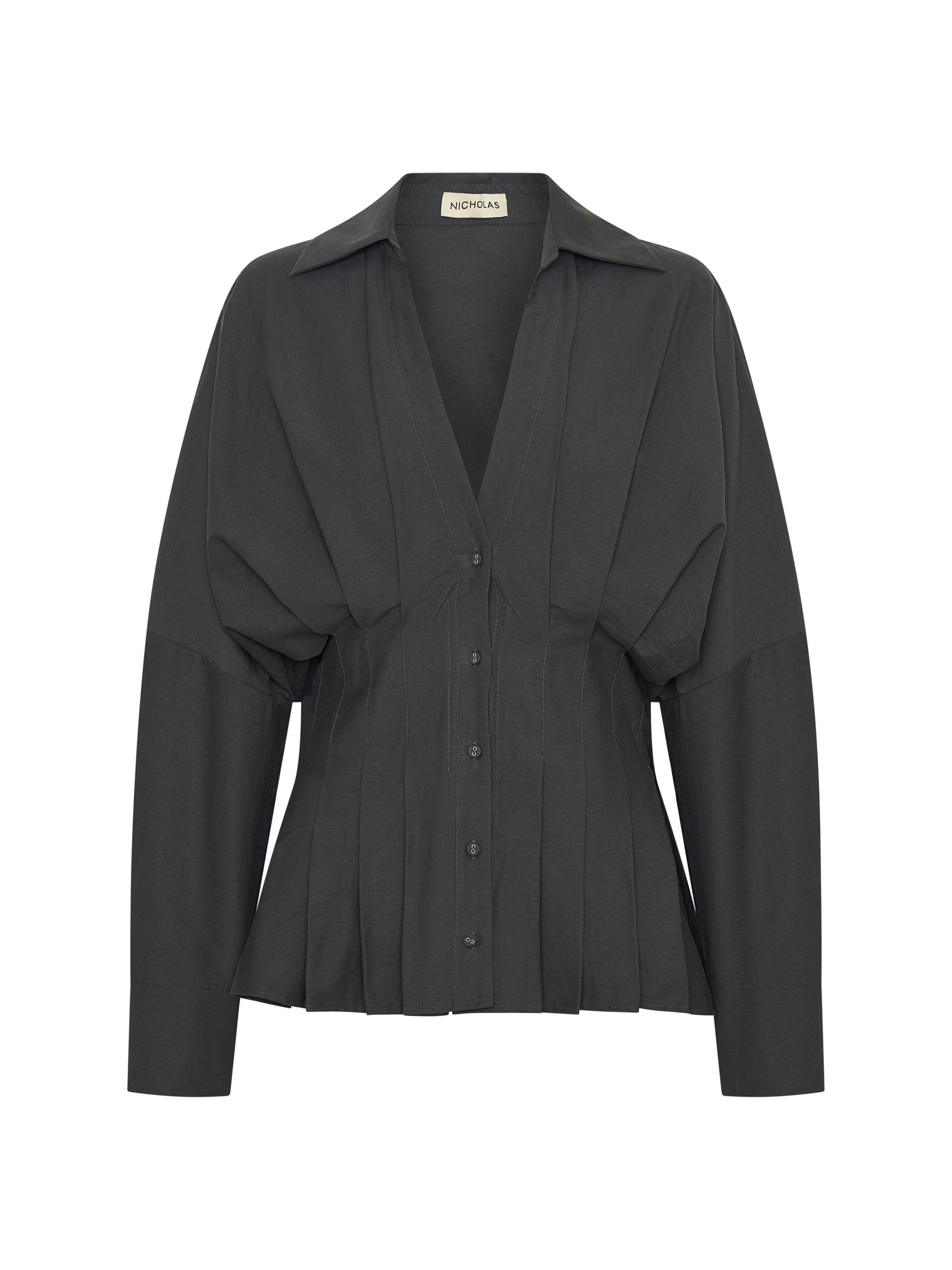 Nicholas the Label Women's Reggie Pleated Shirt - Charcoal