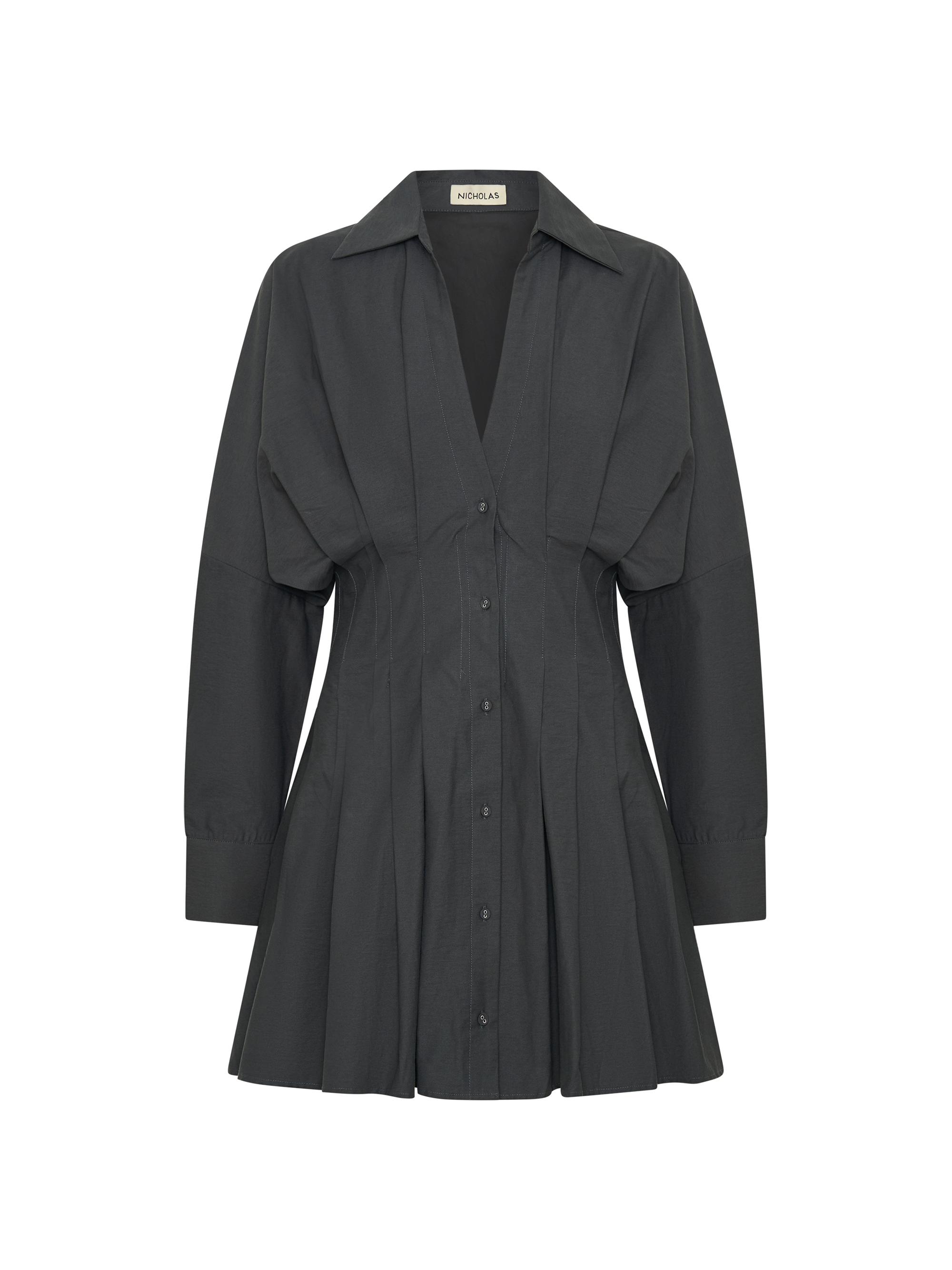 Nicholas the Label Women's Fabienne Pleated Mini-Shirtdress - Charcoal