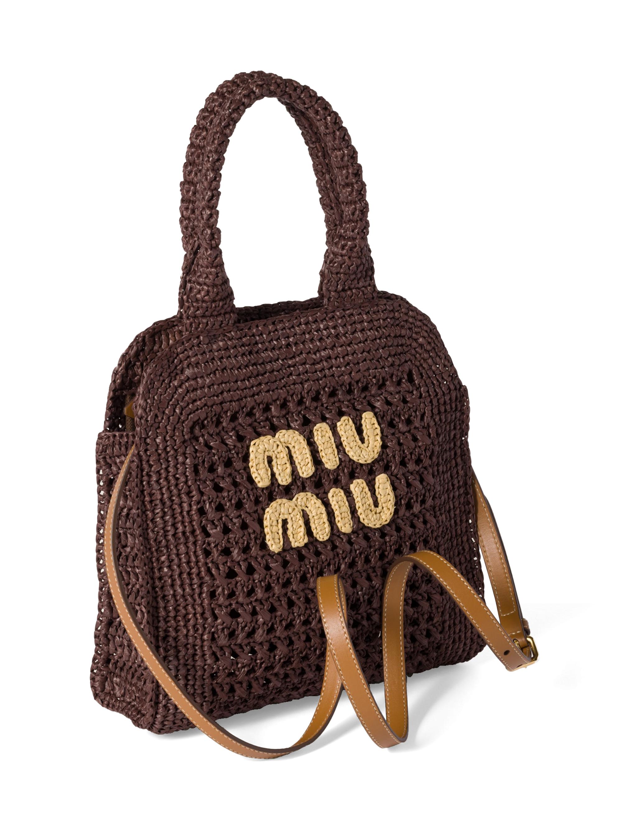 Miu Miu Women's Raffia-Effect Woven Tote Bag - Dark Brown - back view in Dark brown