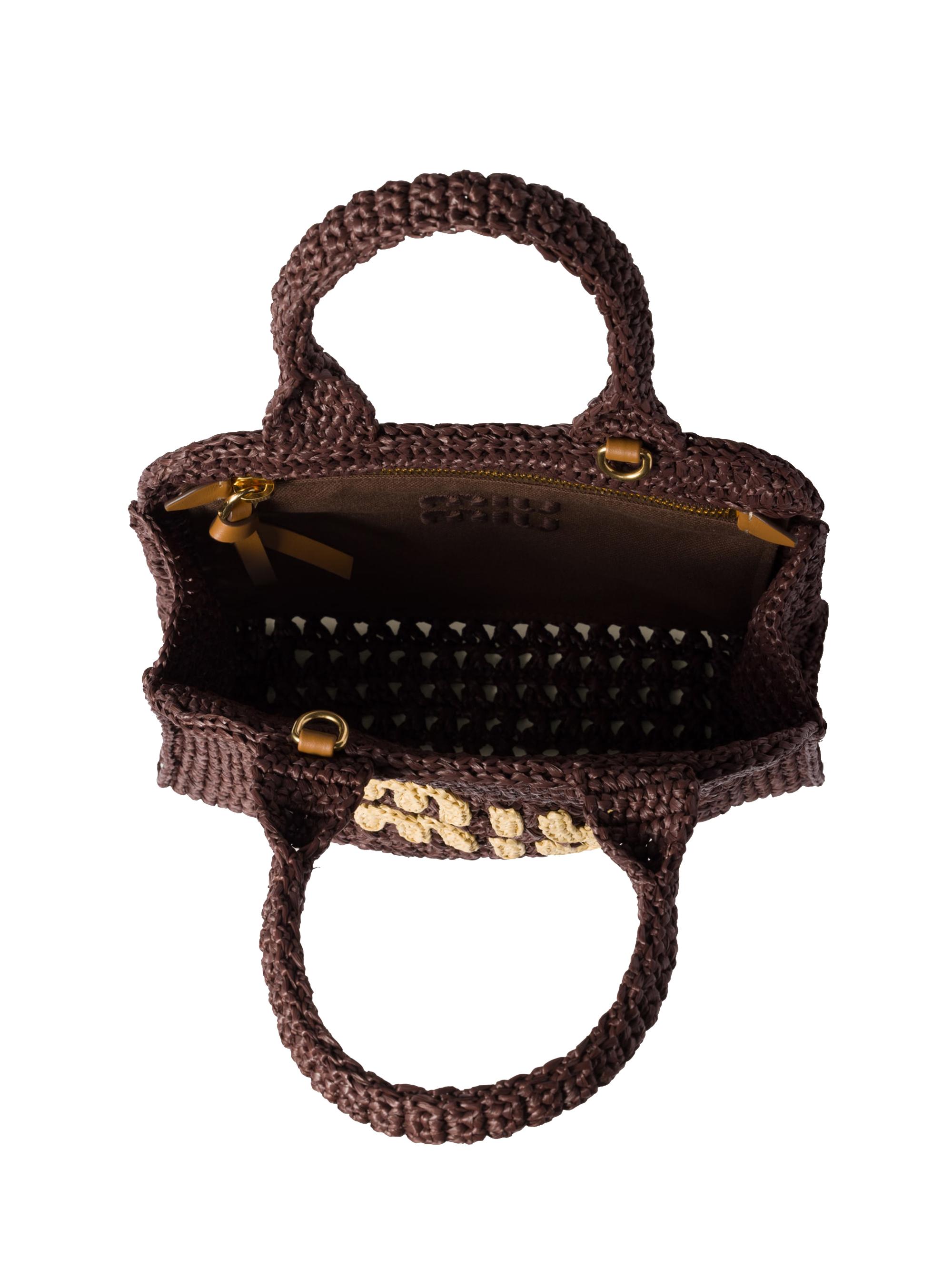 Miu Miu Women's Raffia-Effect Woven Tote Bag - Dark Brown - detail view in Dark brown
