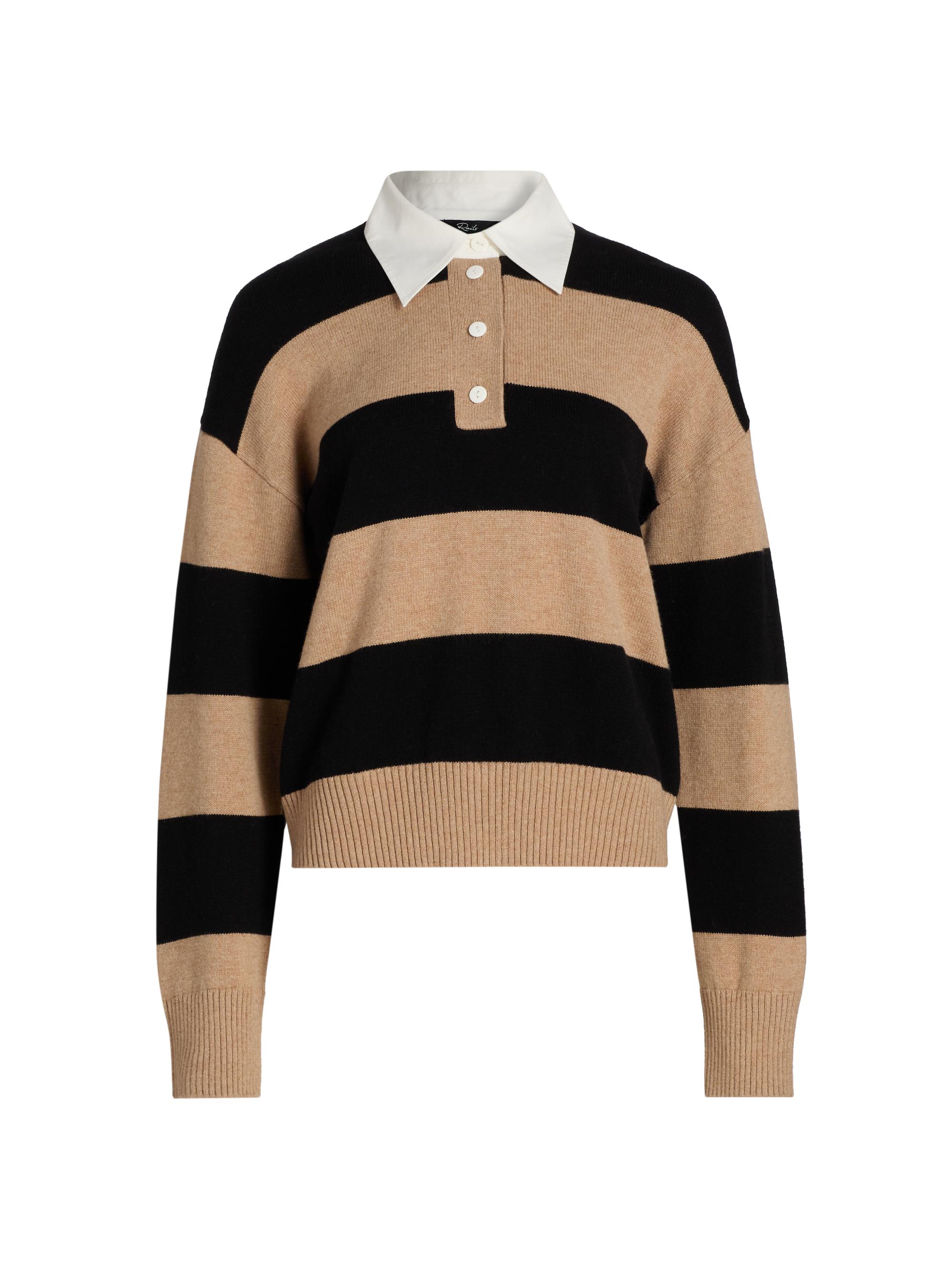 Rails Women's Paxton Striped Cotton-Blend Polo Sweater - Oatmeal Black